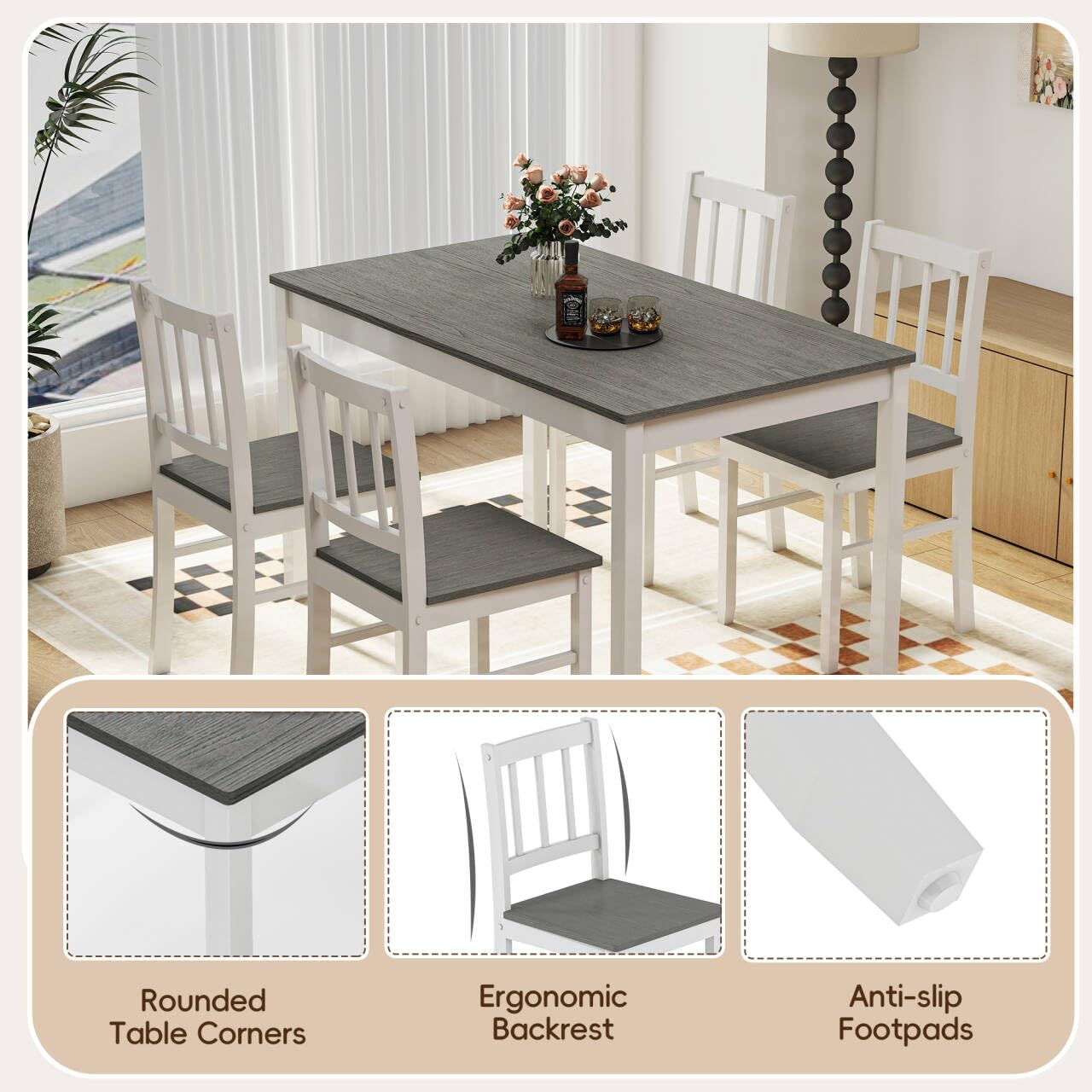 5-Piece Dining Table Set with 4 Chairs