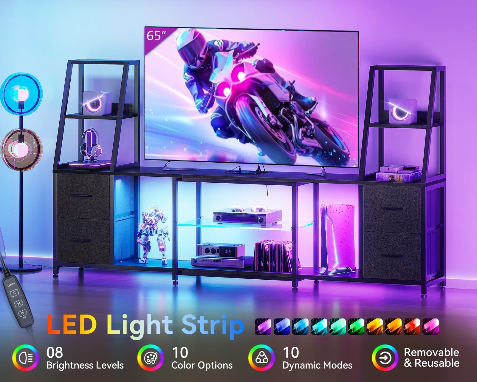 TV Stand with LED Lights & Storage