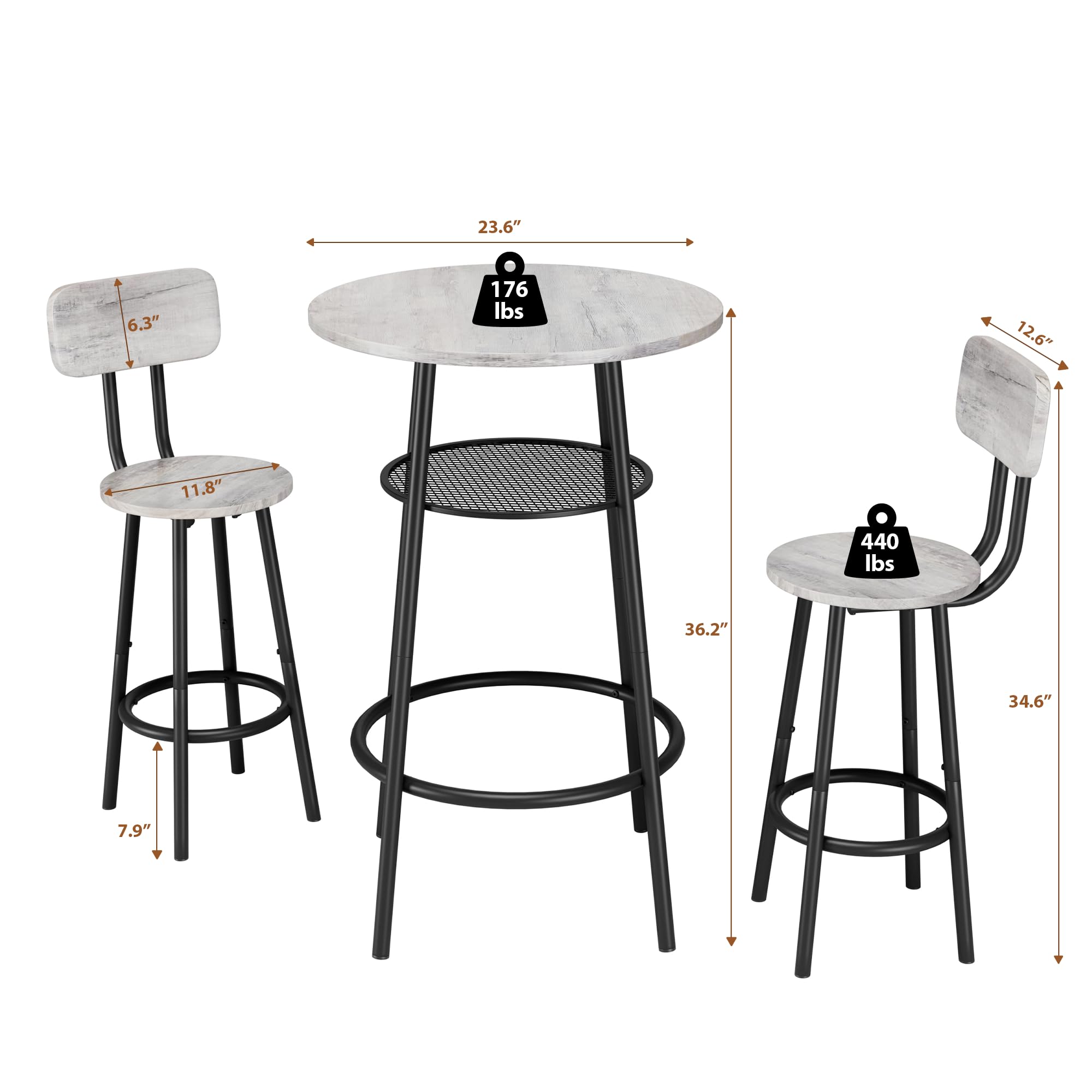 3-Piece Bar Table Set with Storage