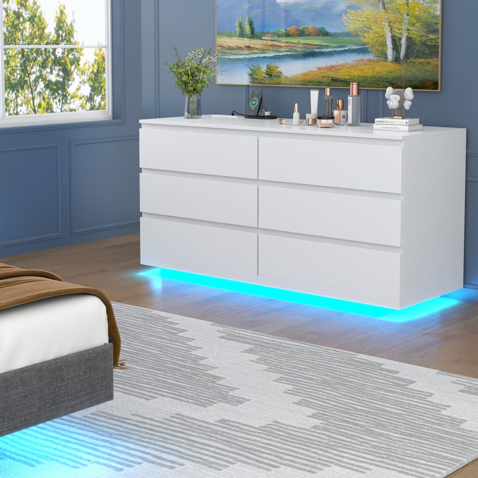 6 Drawer Dresser with Power Outlet and LED Light