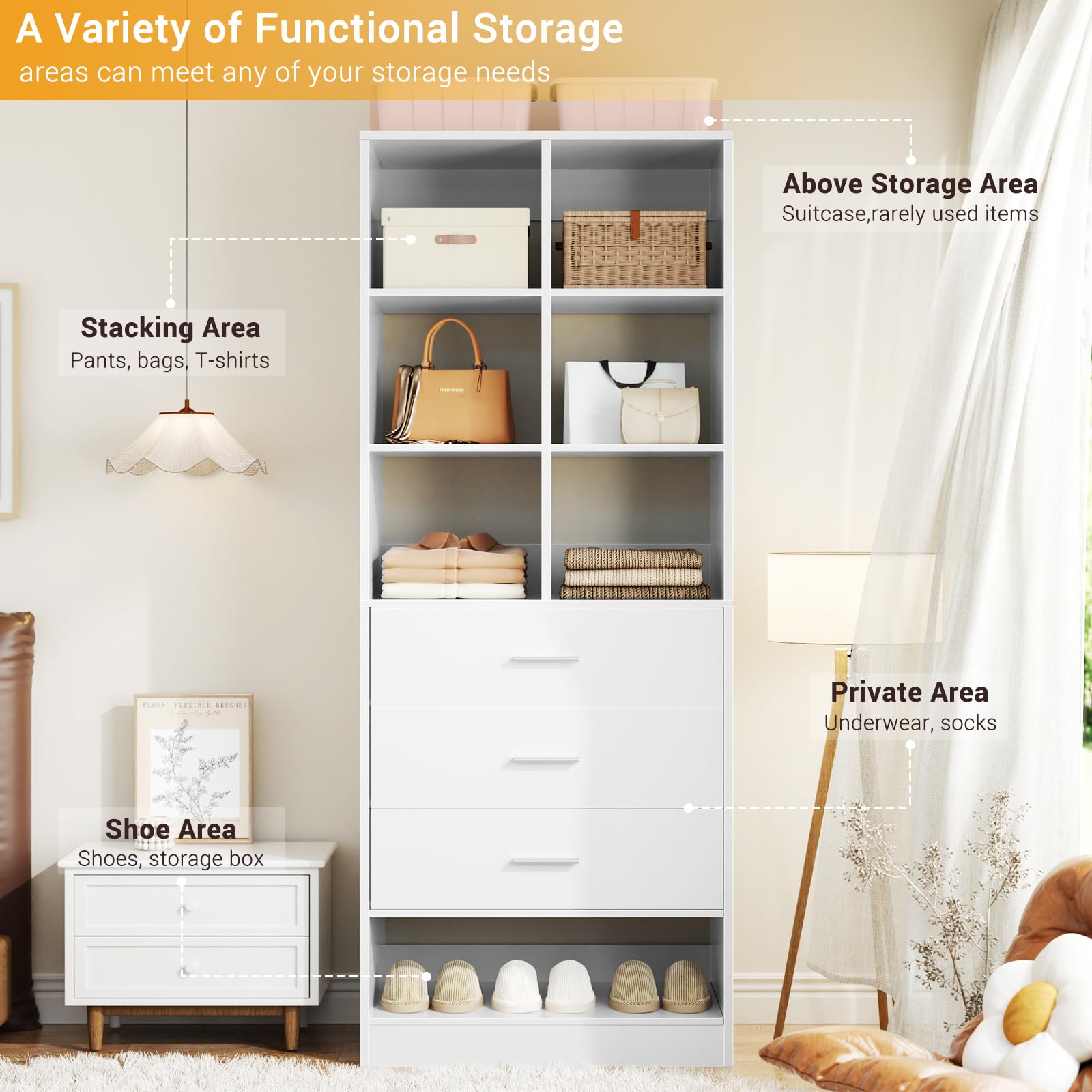 Closet System Organizer with Drawers and Partition Storage