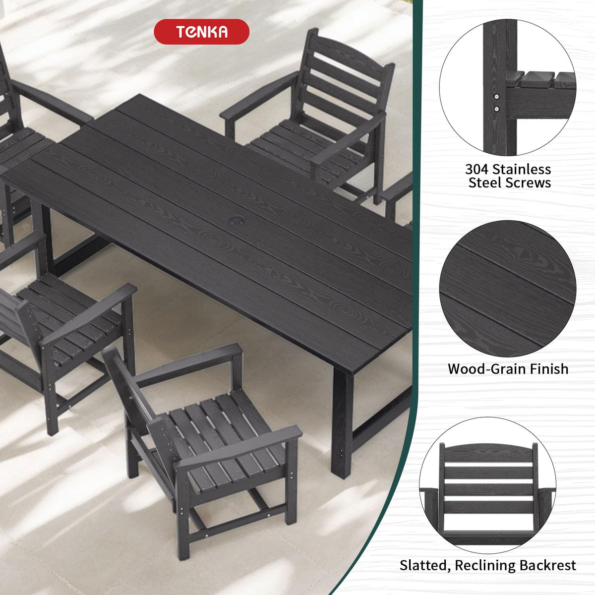 7-Piece HDPE Patio Dining Set for 6 with Umbrella Hole