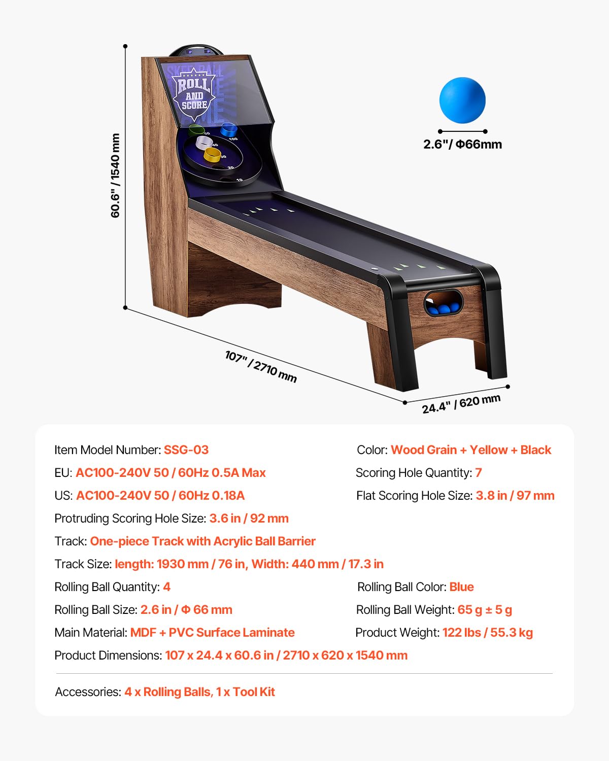 9' Roll and Score Arcade Game Table