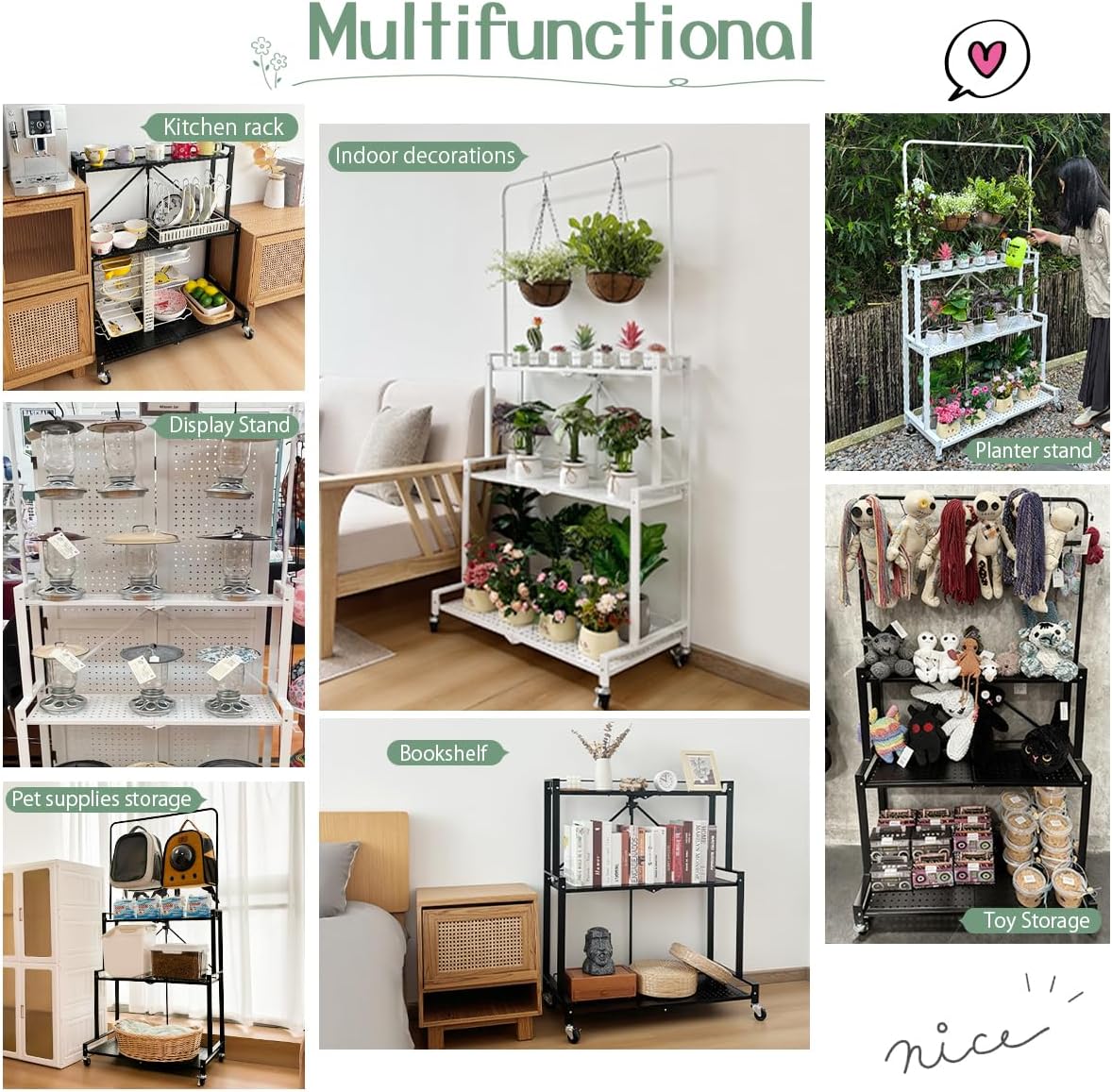 4-Tier Foldable Plant Stand with Wheels