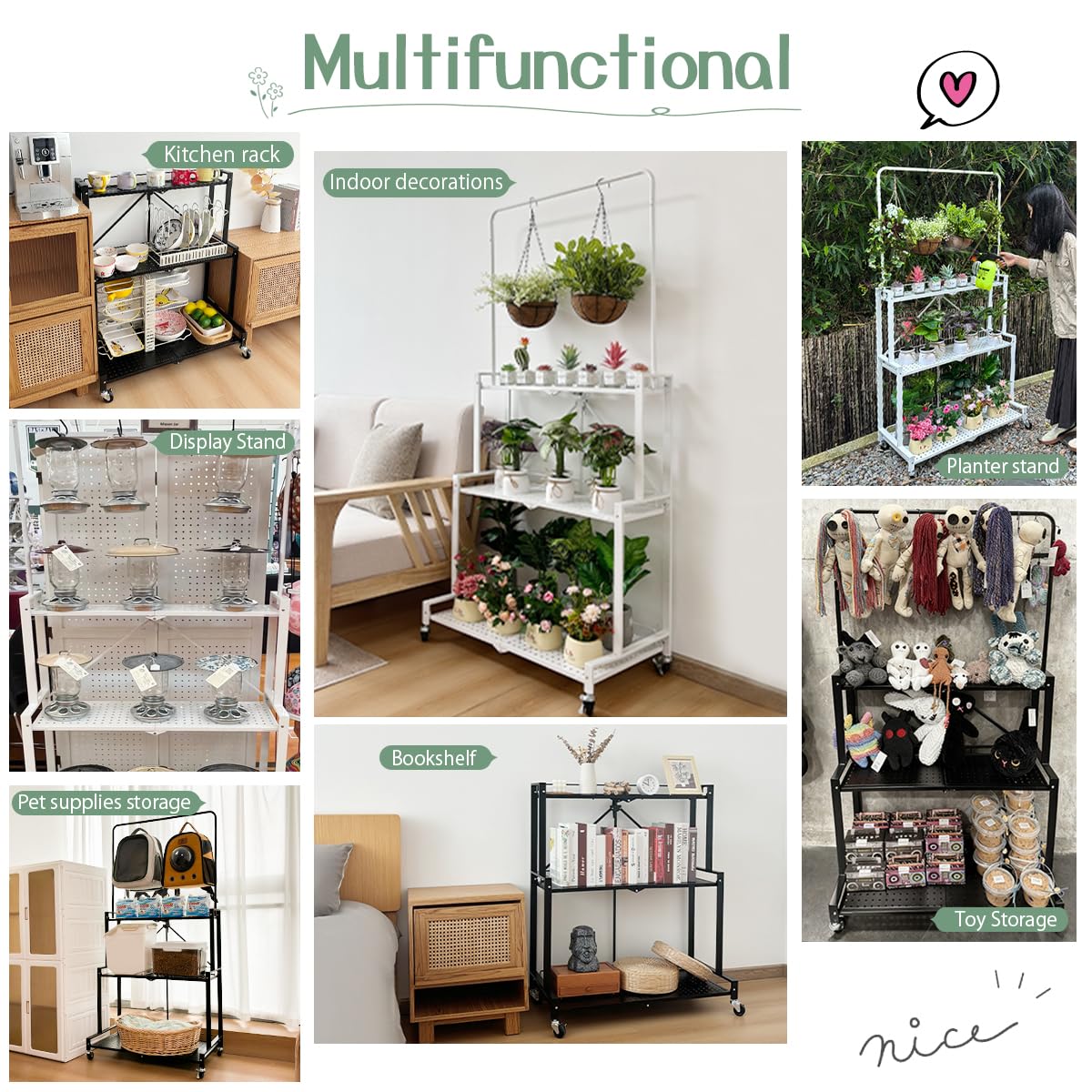 4-Tier Foldable Plant Stand with Wheels