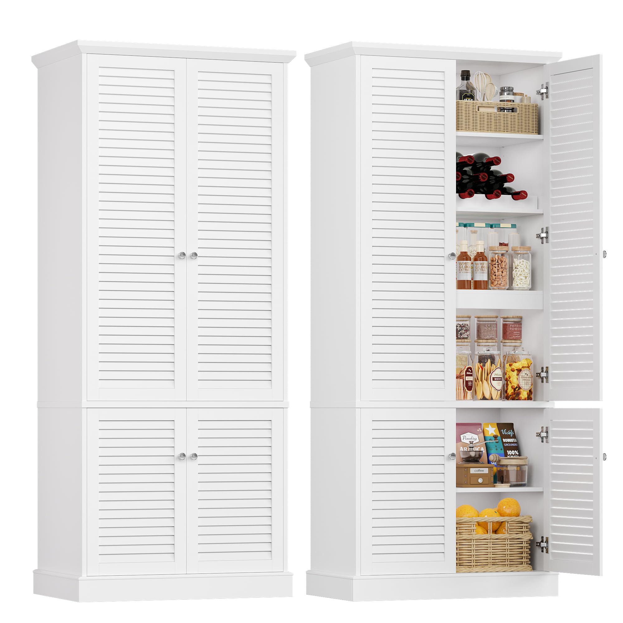 Tall Kitchen Pantry Cabinet with Shutter Doors