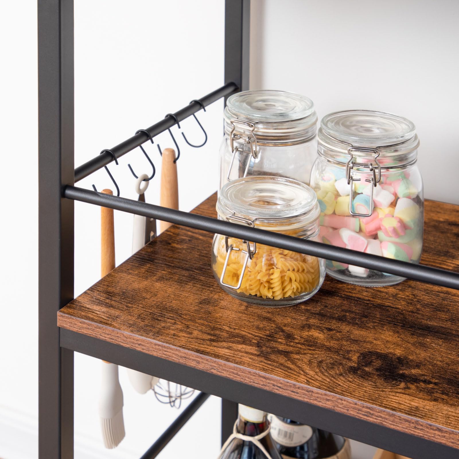 Kitchen Island with Wine Rack and Hooks