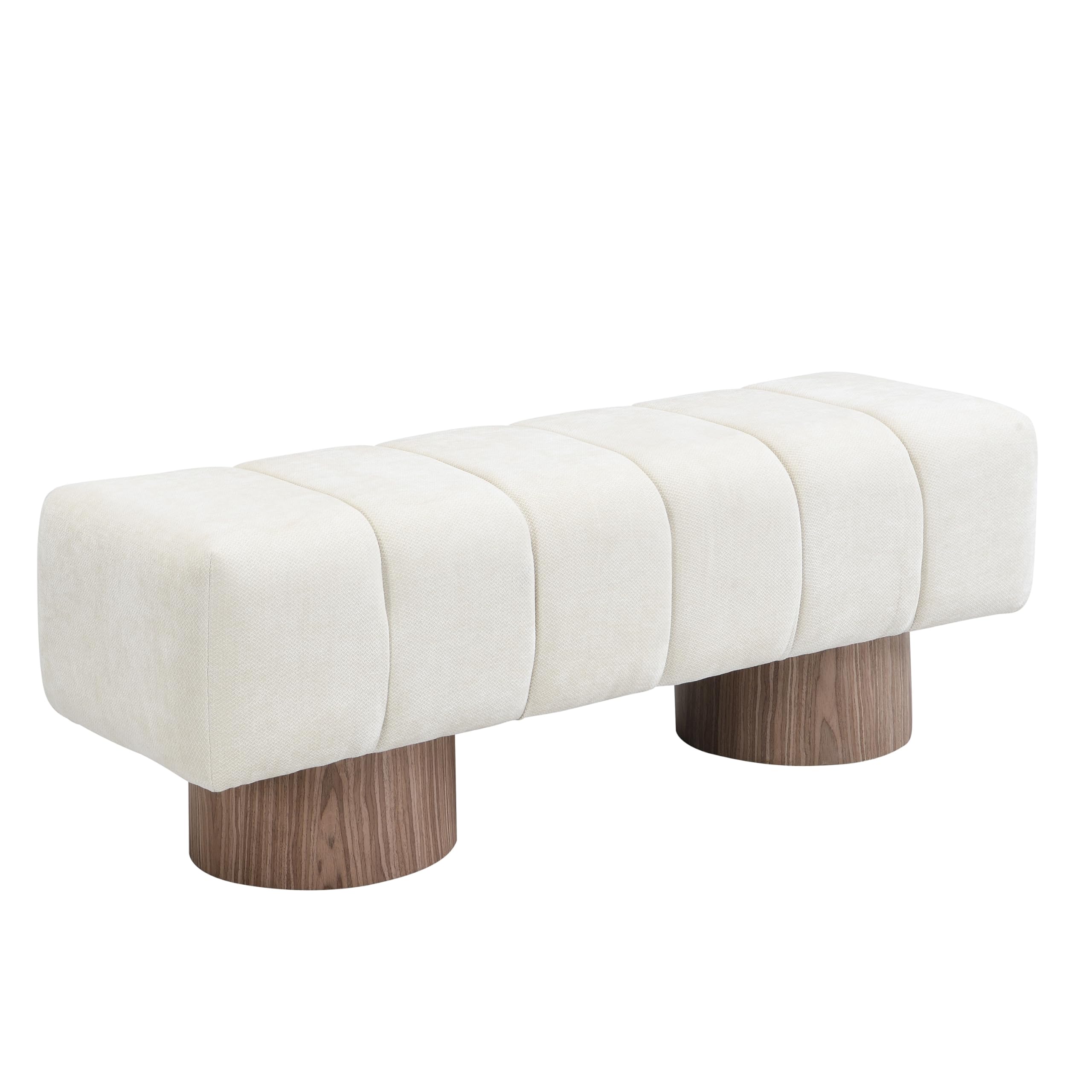 50" Chenille Dining Bench - Light Beige Ottoman Footstool