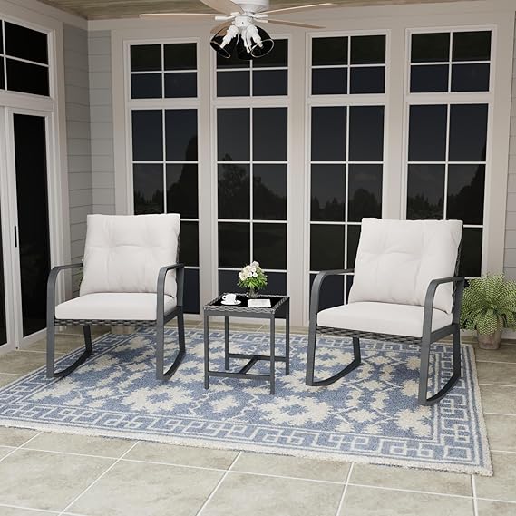 3-Piece Patio Bistro Set with Rocking Chairs and Table