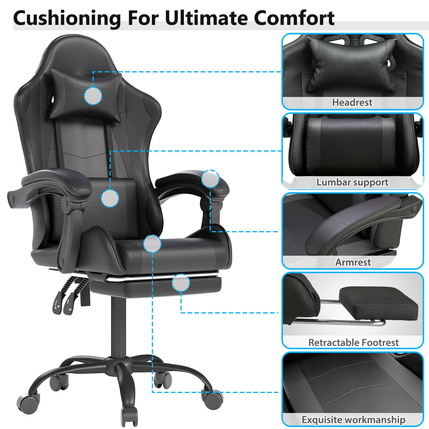 Gaming Chair with Headrest and Lumbar Support