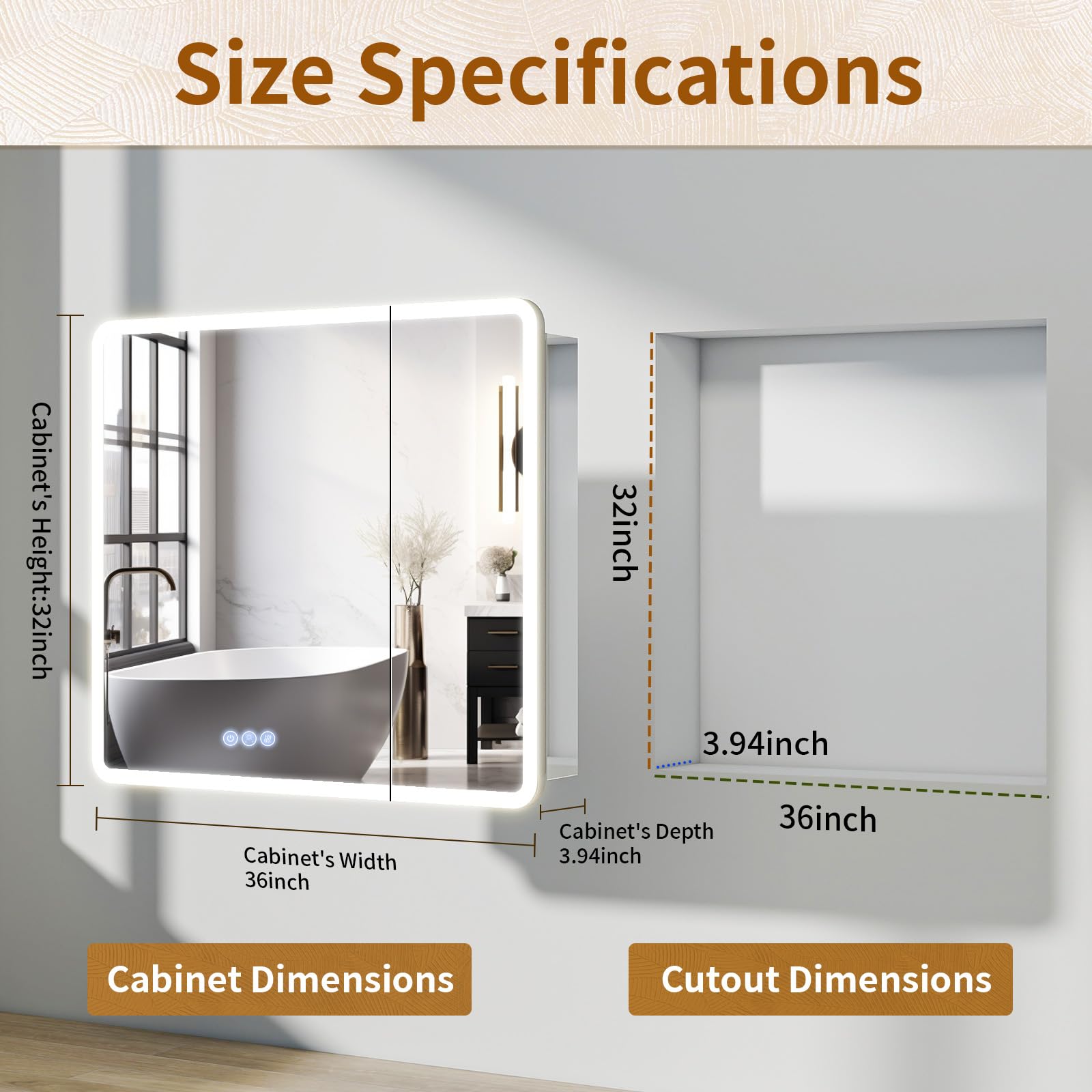 36x32 LED Bathroom Medicine Cabinet with Mirror