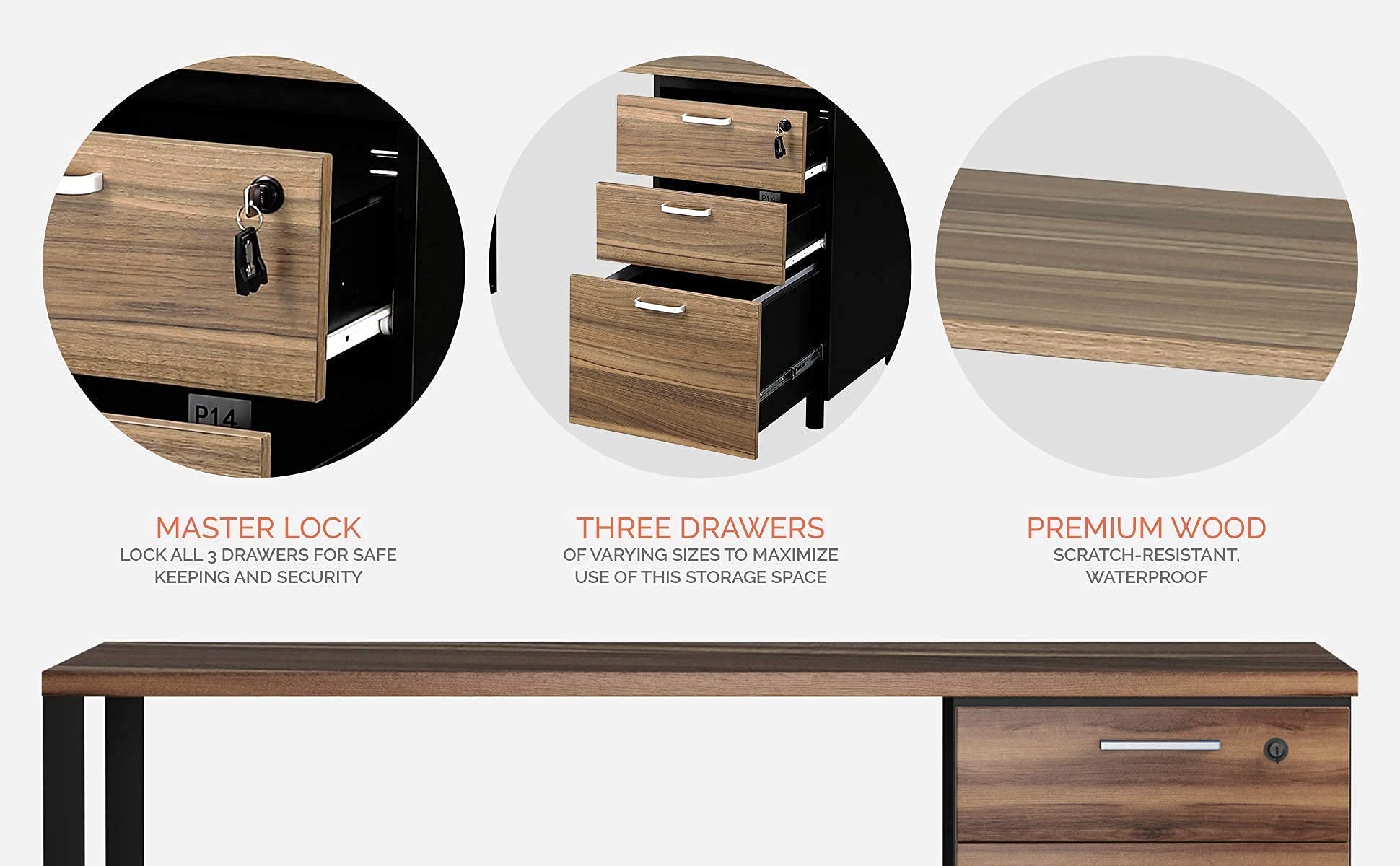 Milano Office Computer Desk with 3 Locking Drawers