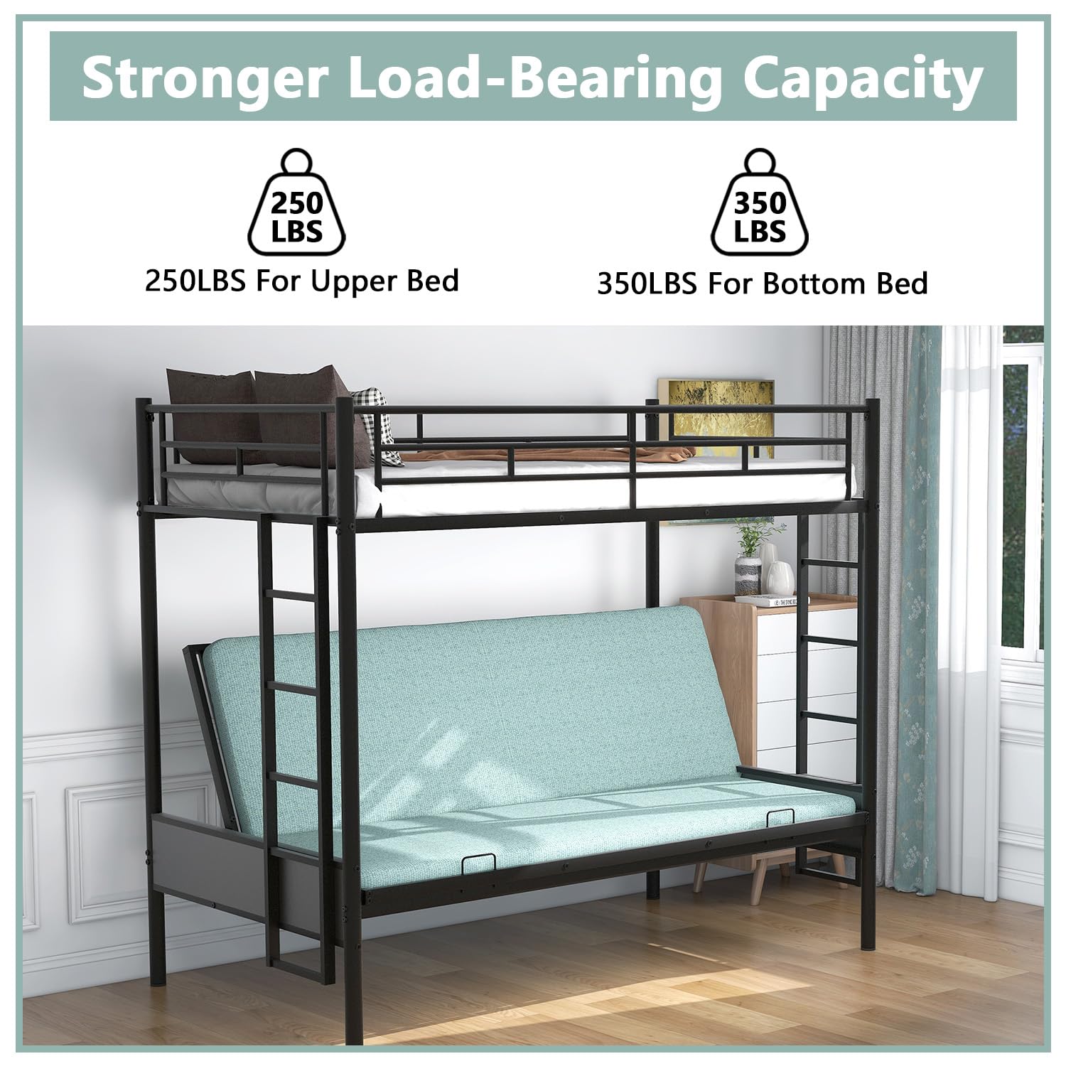 Twin Over Full Convertible Metal Bunk Bed