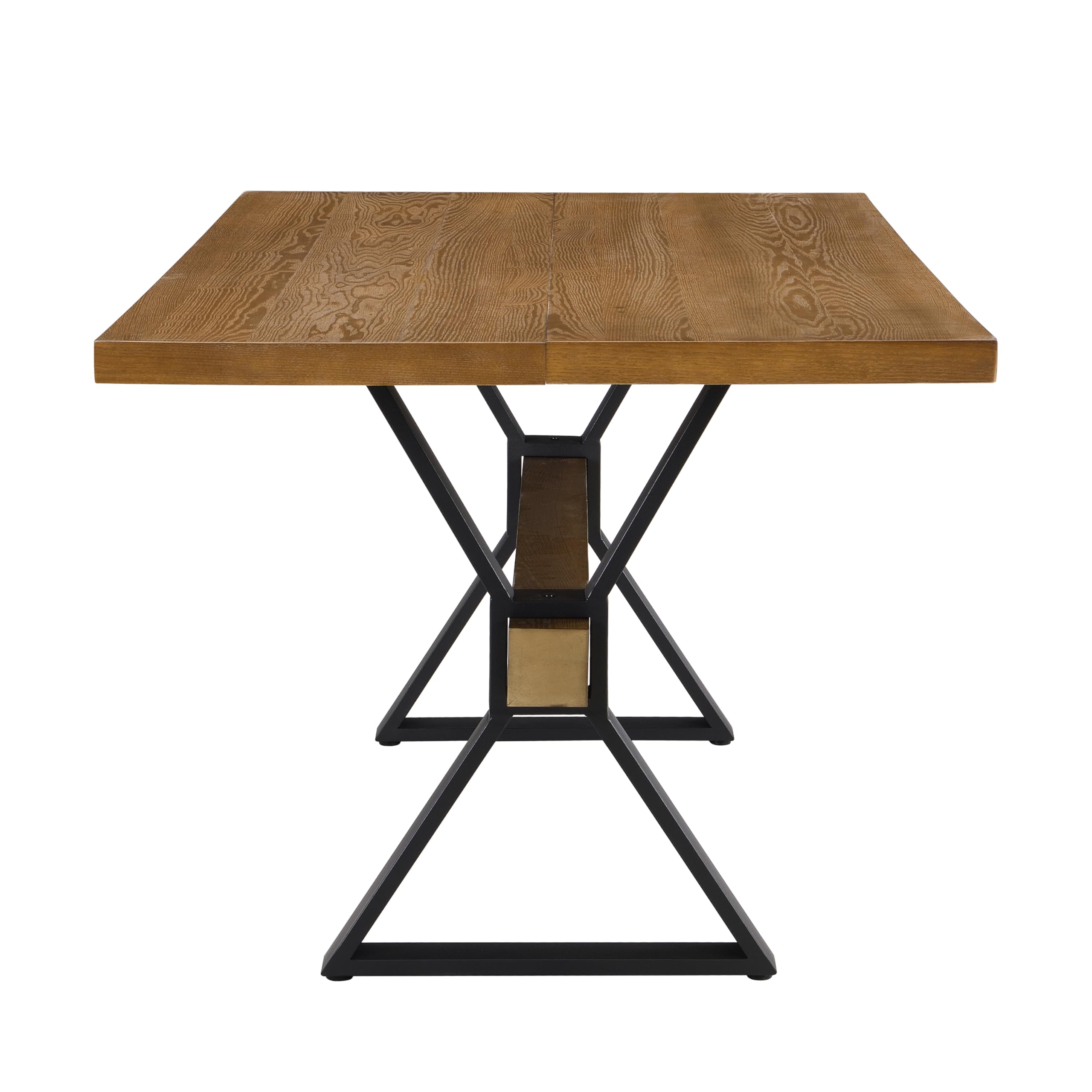 63 Inch Farmhouse Dining Table with X-Shaped Metal Legs