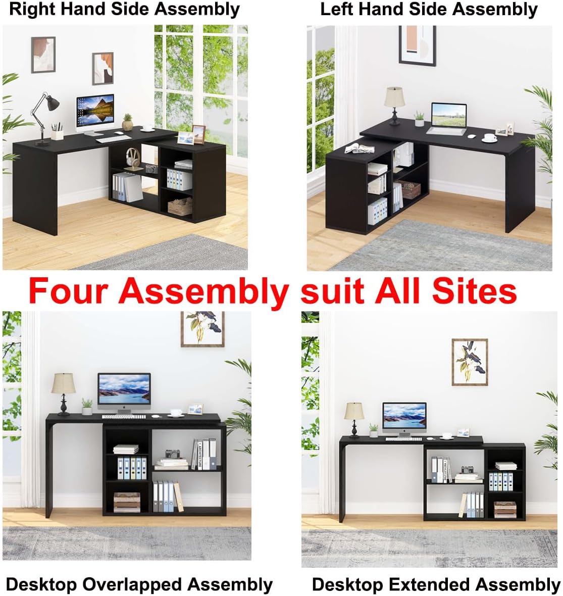 L-Shaped Corner Desk with Storage Shelves