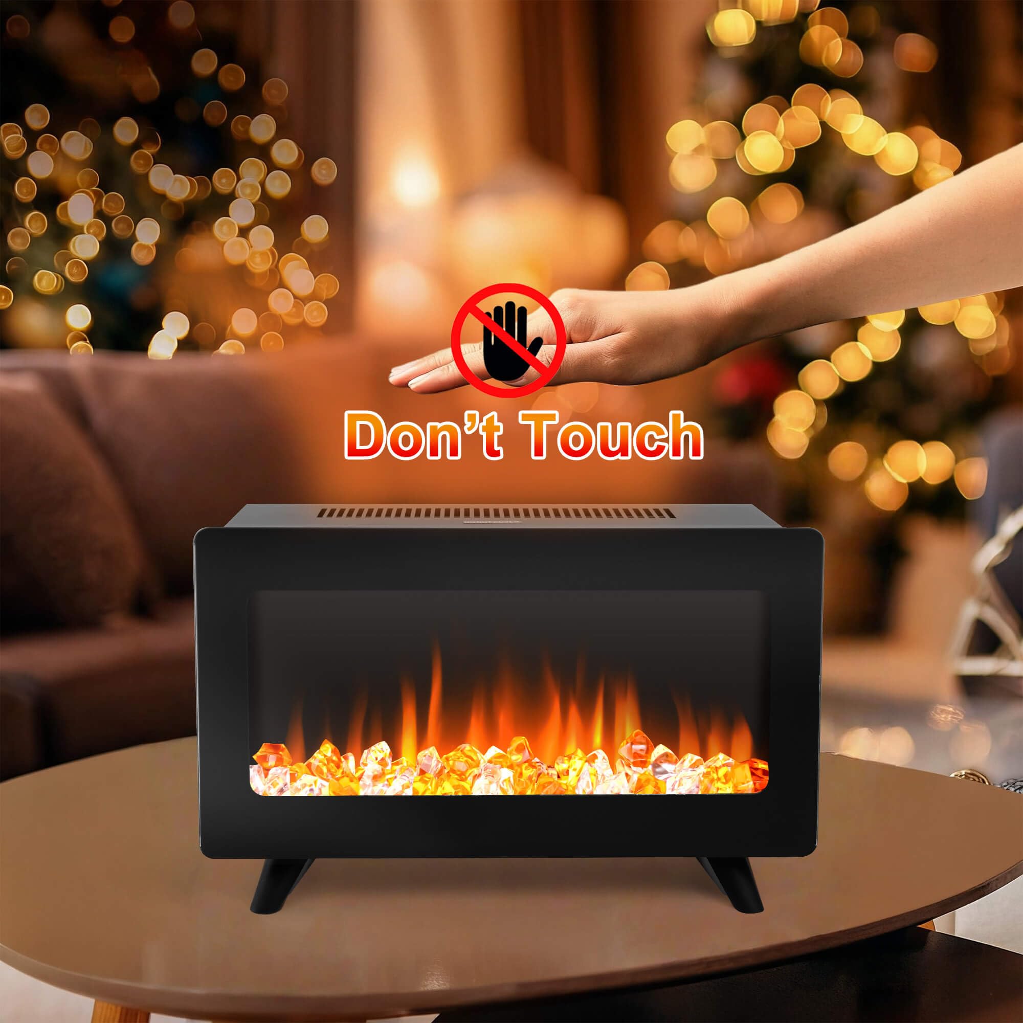 16" Freestanding Electric Fireplace Heater with 3D Flame