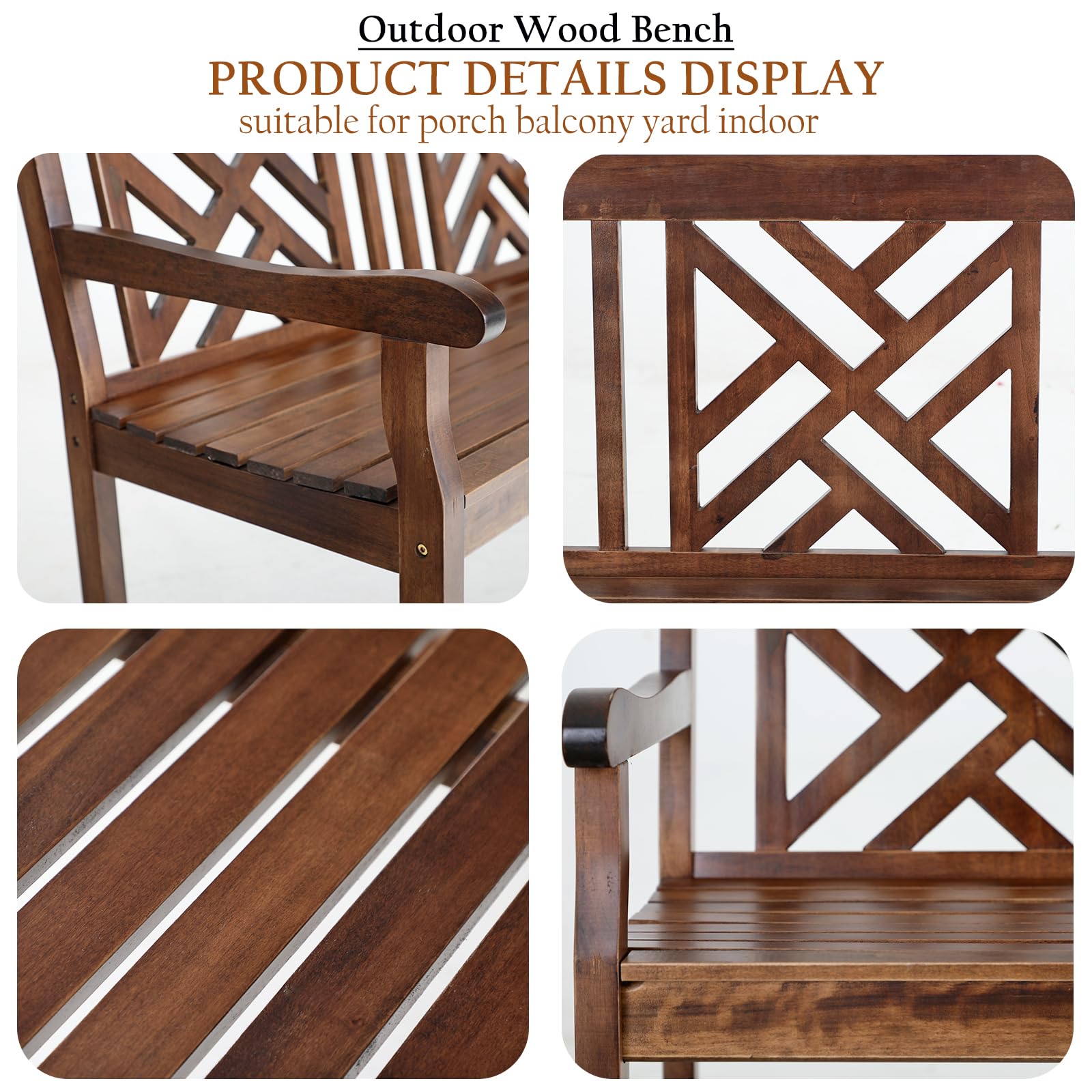 Outdoor Wood Bench 47" Weatherproof Patio Seating