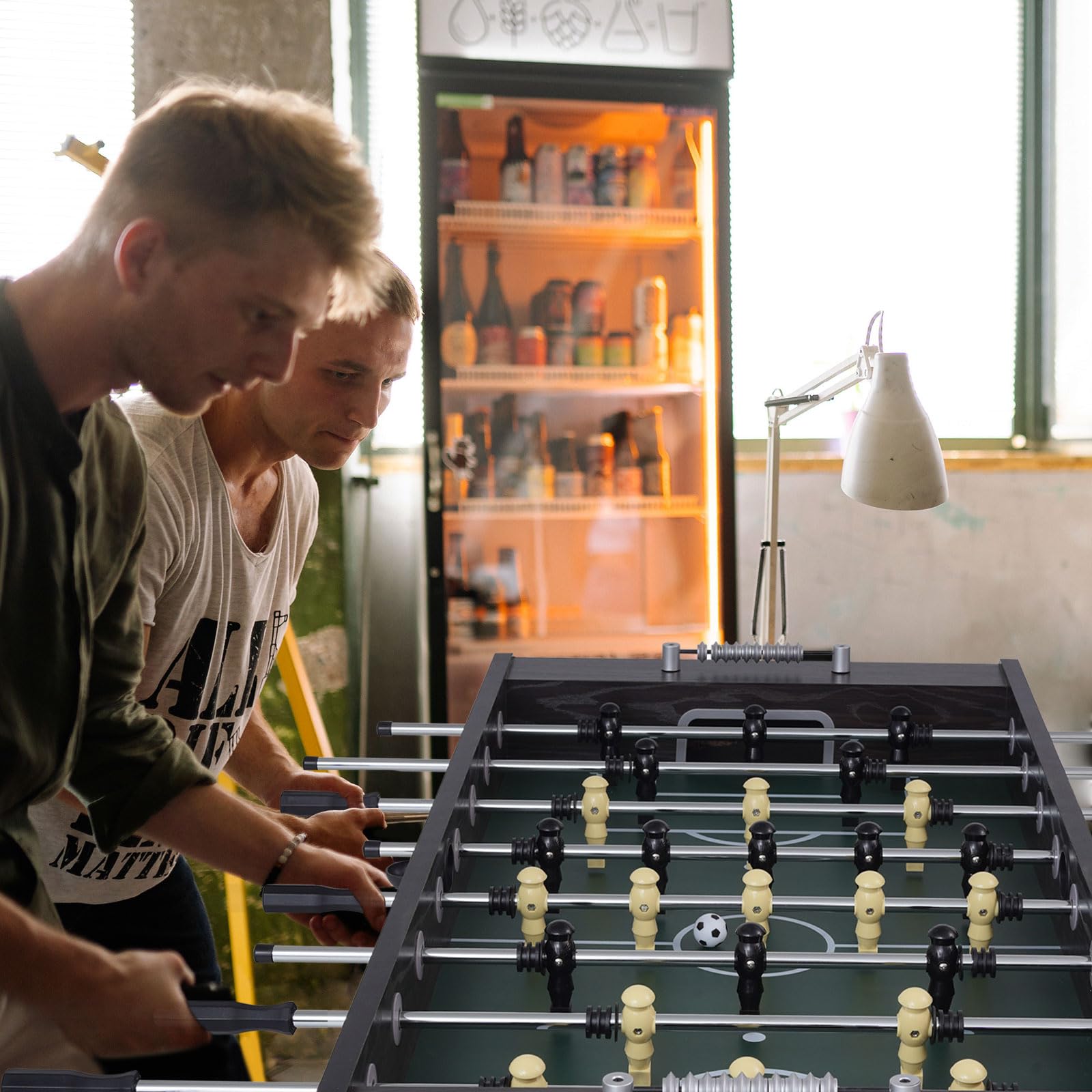 55 Inch Large Size Foosball Table for Adults, Kids, Competition Full Size Soccer Game Table Football Arcade with Leg Levelers, Heavy-Duty Legs & 2 Balls for Indoor Game Room (Brownish Wood Grain)