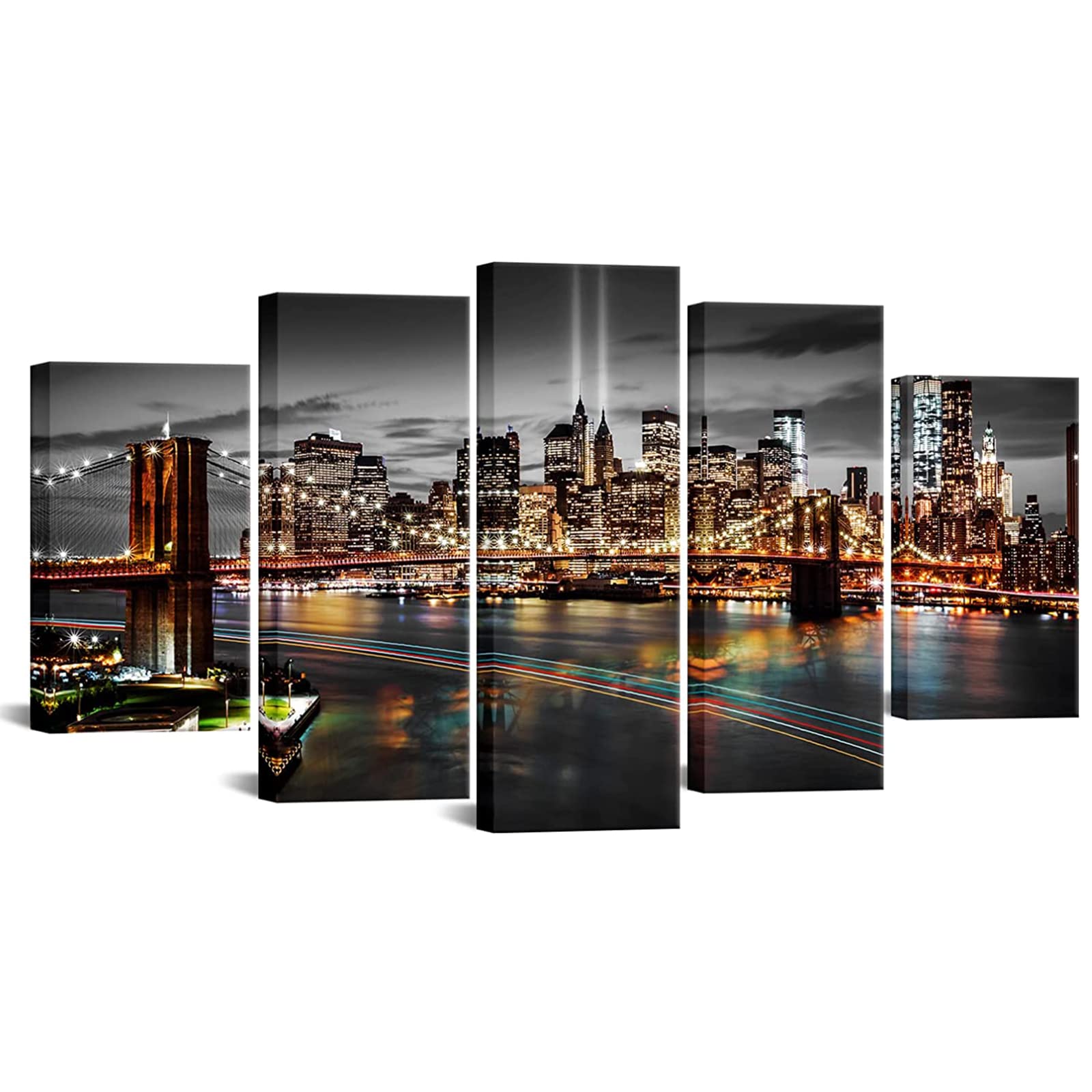 Brooklyn Bridge Canvas Wall Art Black and White NYC Skyline 60x32
