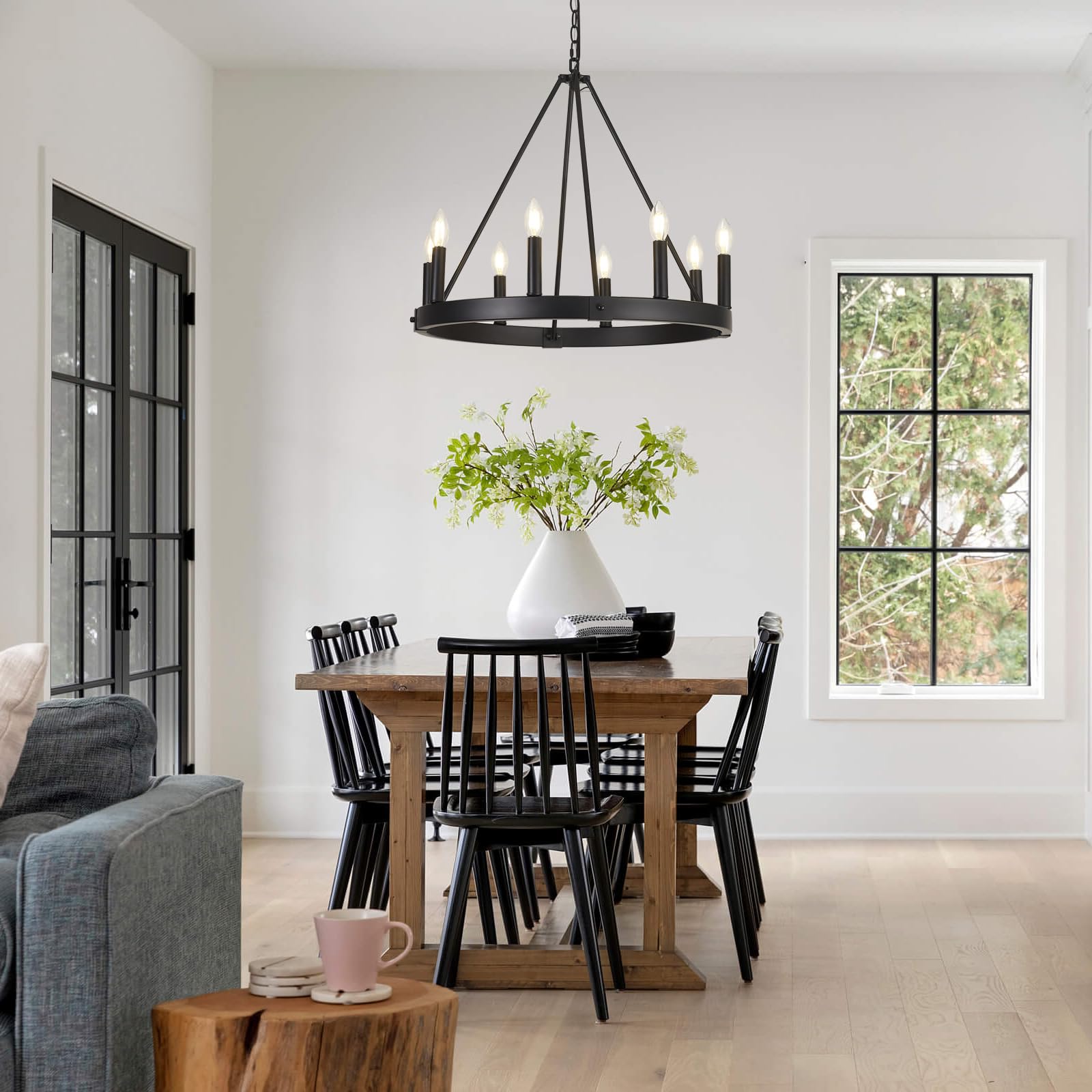 8-Light Farmhouse Wagon Wheel Chandelier