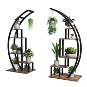 5-Tier Arc Plant Stand - Vintage Industrial Metal & Wood