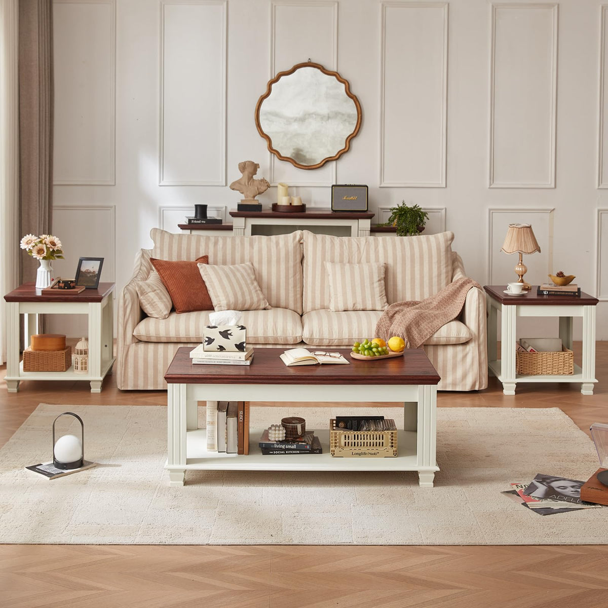 Farmhouse Coffee Table Set 3 Piece with End Tables