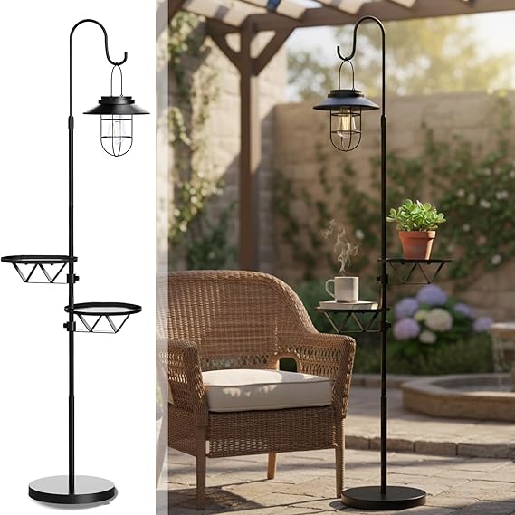 Solar Floor Lamp with Table for Outdoor Patio