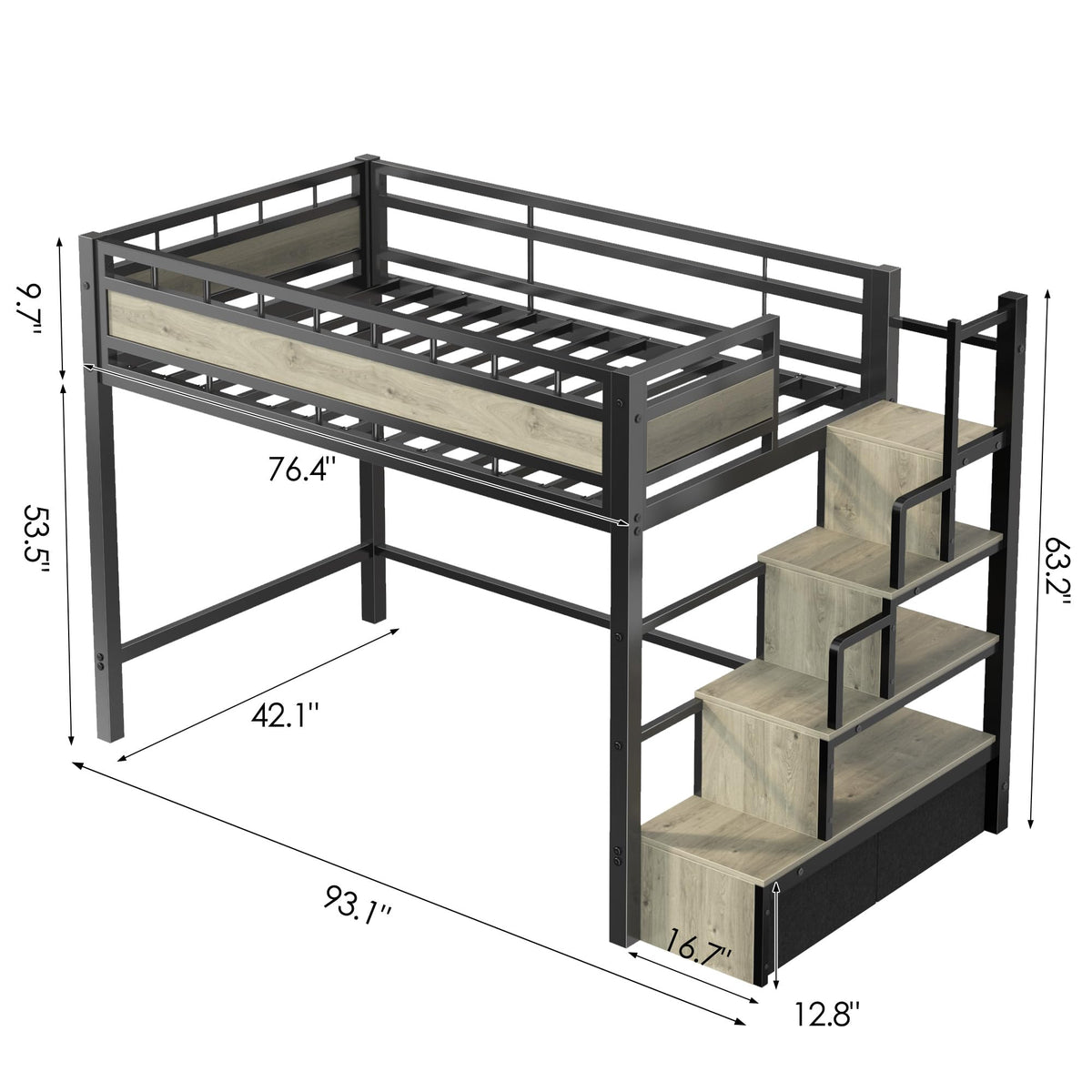 Twin Loft Bed with Built-in Storage Stairs