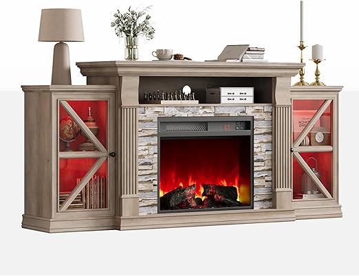 Electric Fireplace TV Stand 70" Farmhouse Entertainment Center