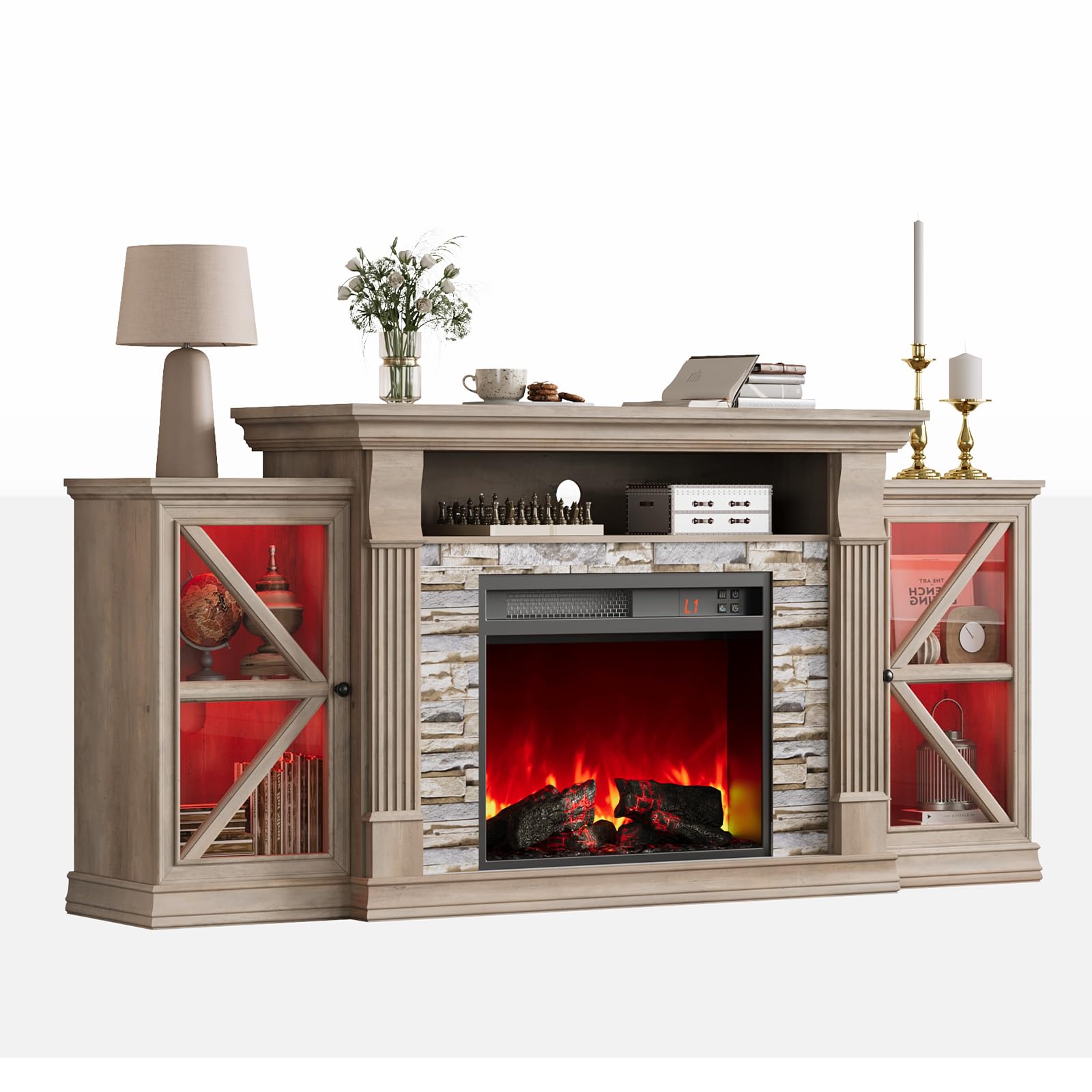 Electric Fireplace TV Stand 70" Farmhouse Entertainment Center