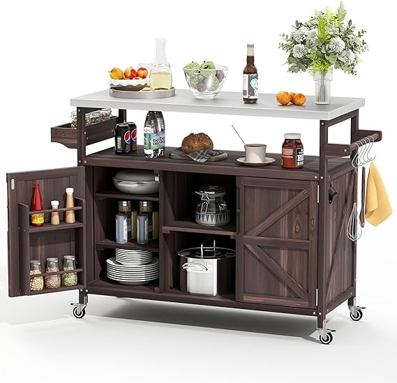 Outdoor Grill Cart with Storage and Stainless Steel Top