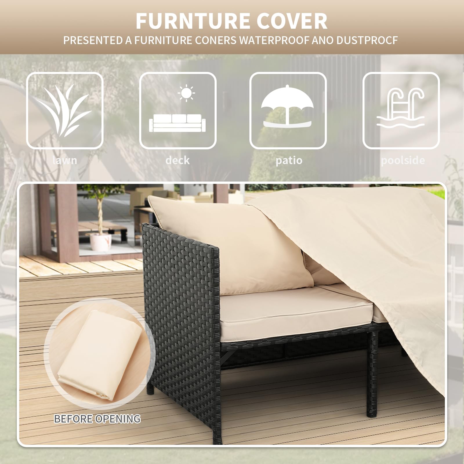 3-Piece Outdoor Patio Furniture Set with Cushions