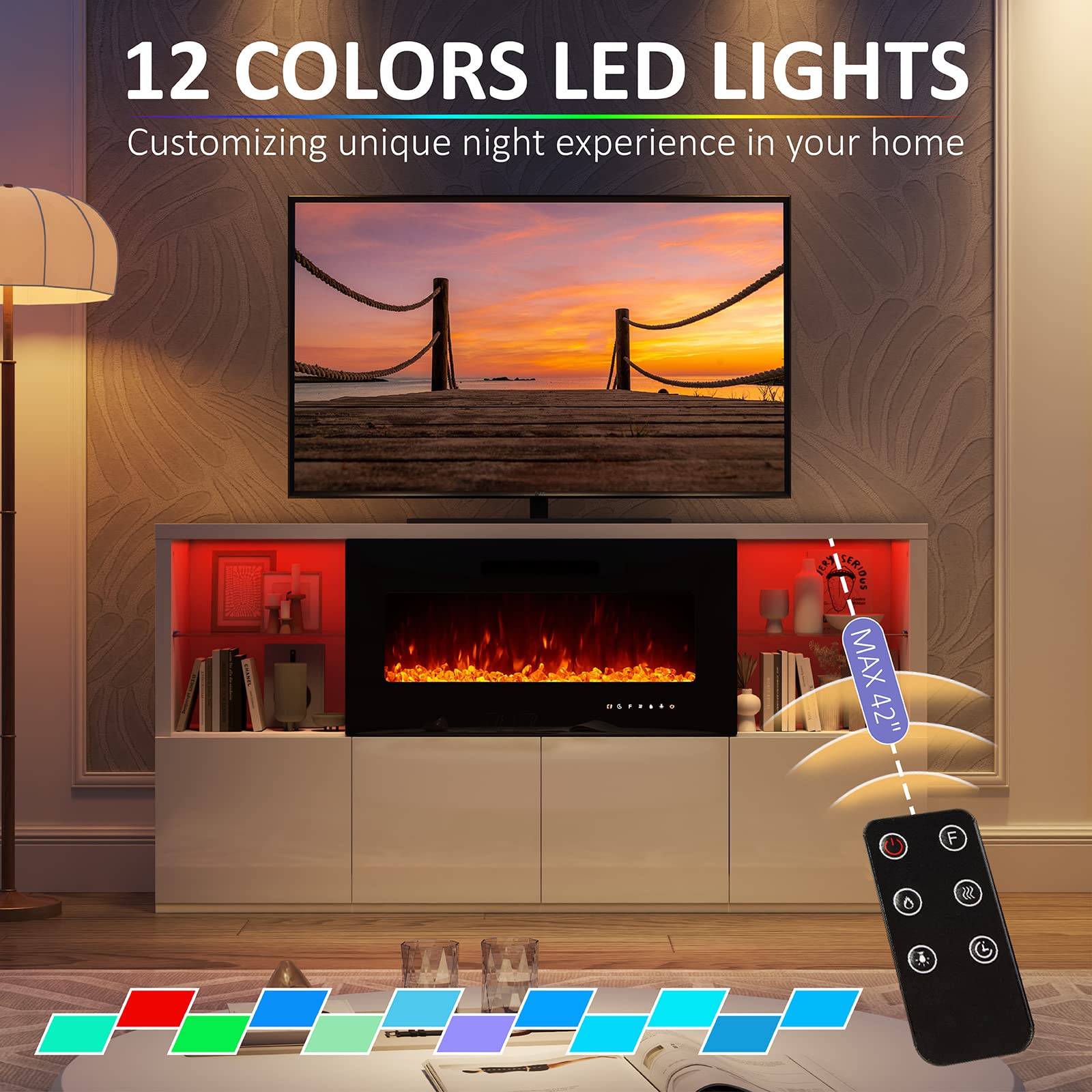 Modern Fireplace TV Stand 68 Inches White