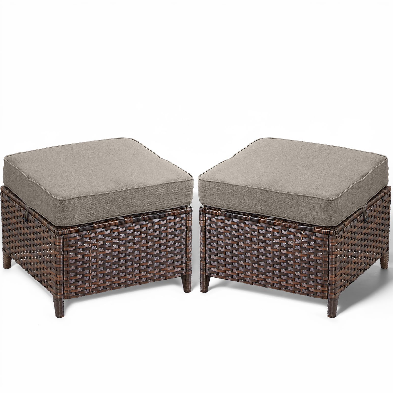 Outdoor Wicker Ottoman Side Table - 2 Piece Set