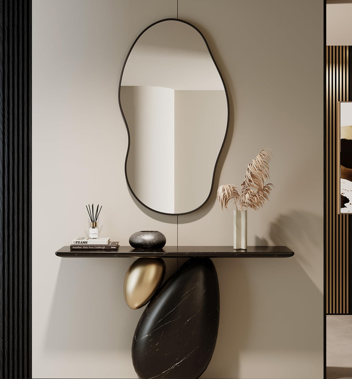 Wavy Wall Mirror 36x24 Irregular Decorative Alloy Framed Abstract Artistic Mirror