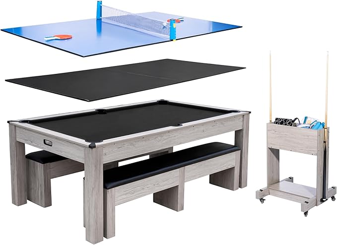 7FT 3-in-1 Pool Table with Dining Top & Table Tennis