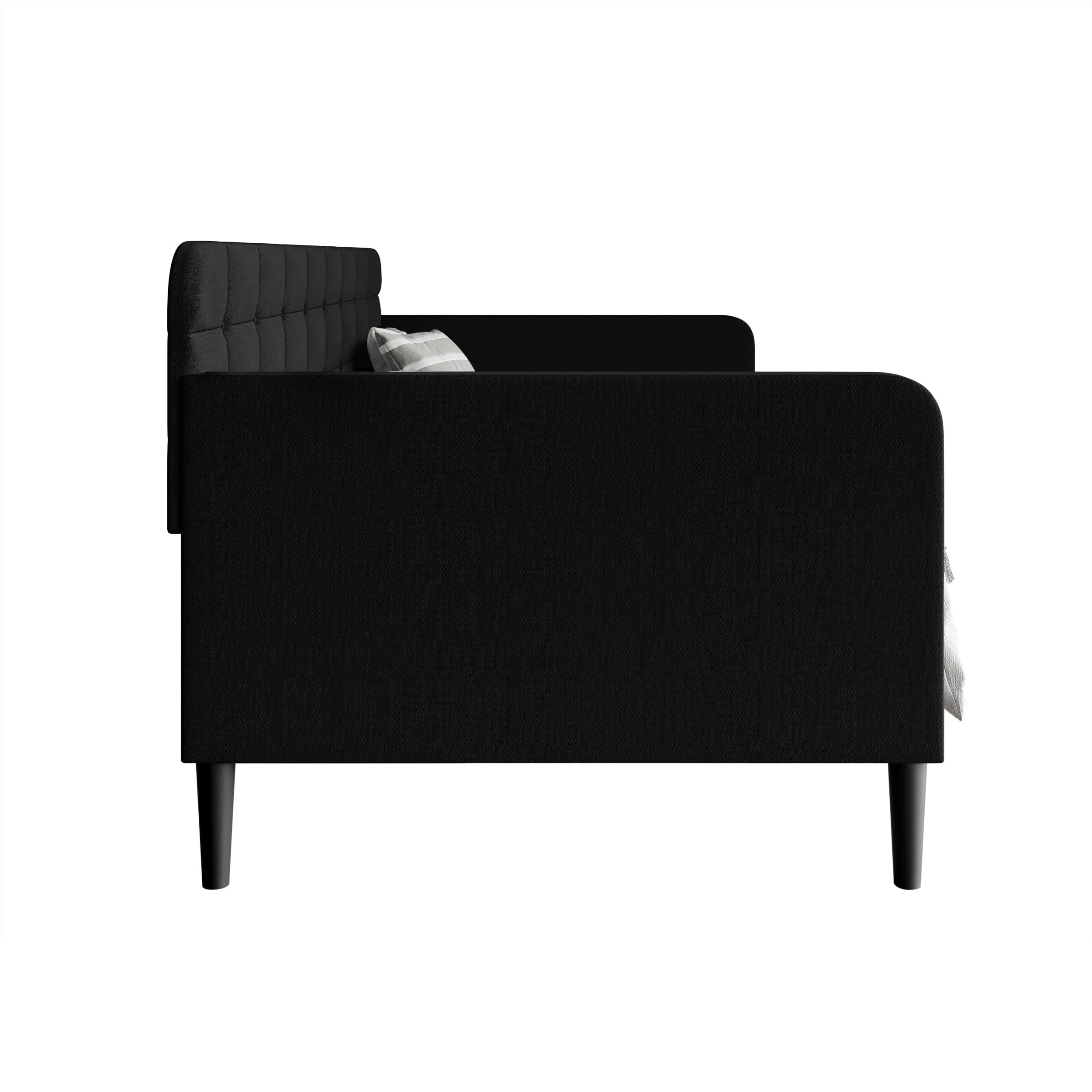 Fallon Linen Upholstered Button Tufted Daybed with Square Recessed Arms - Black