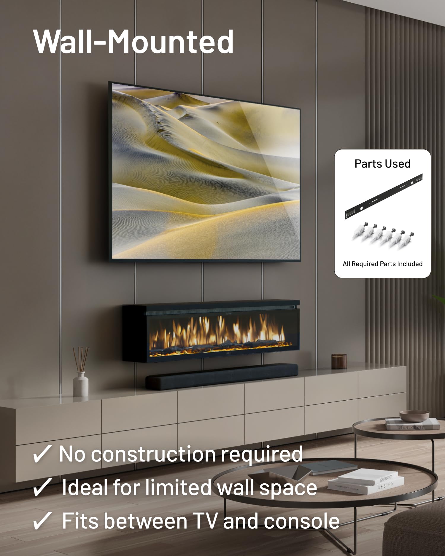 40" Electric Fireplace Wall Mount with WiFi Control
