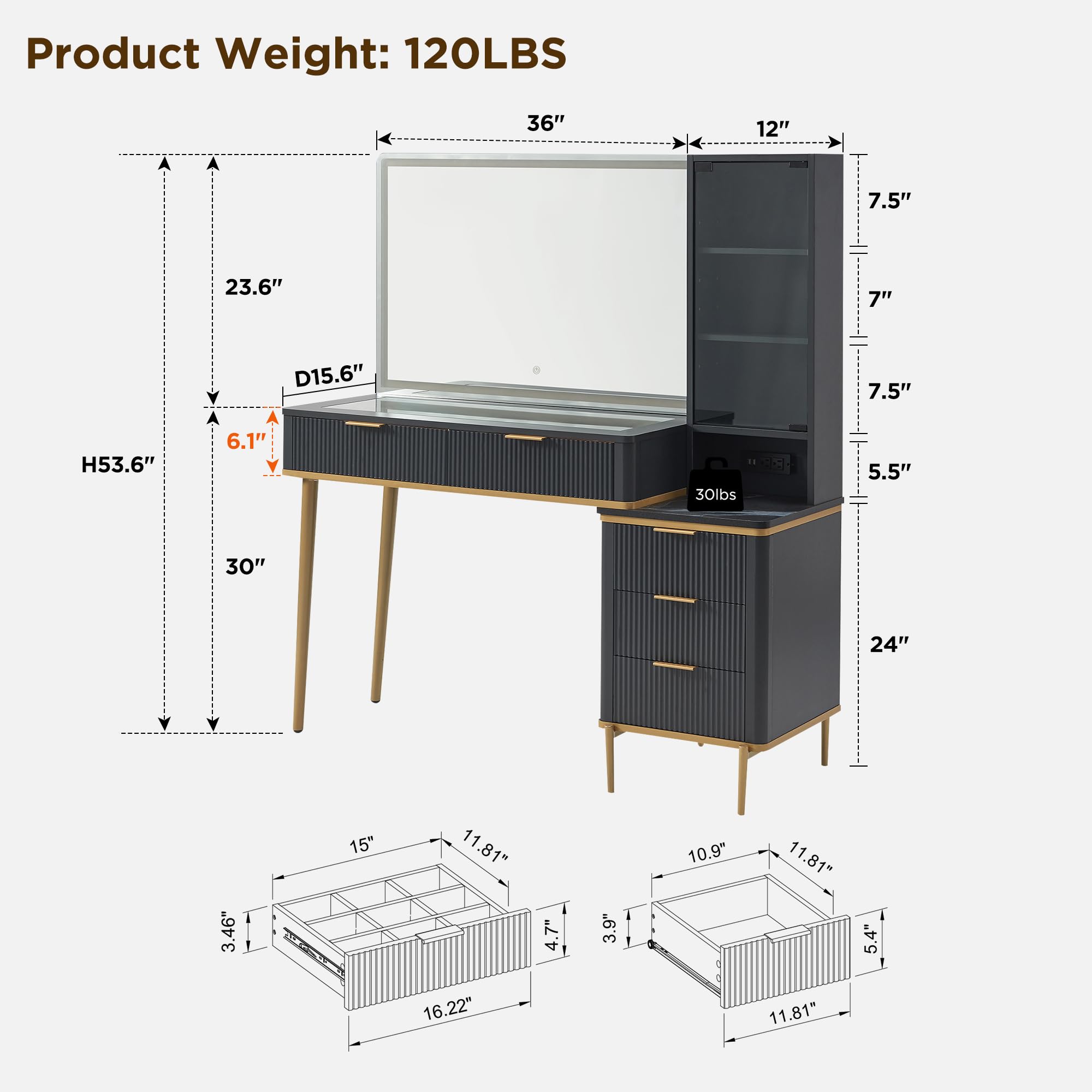 Makeup Vanity Desk with Lighted Mirror and 5 Drawers