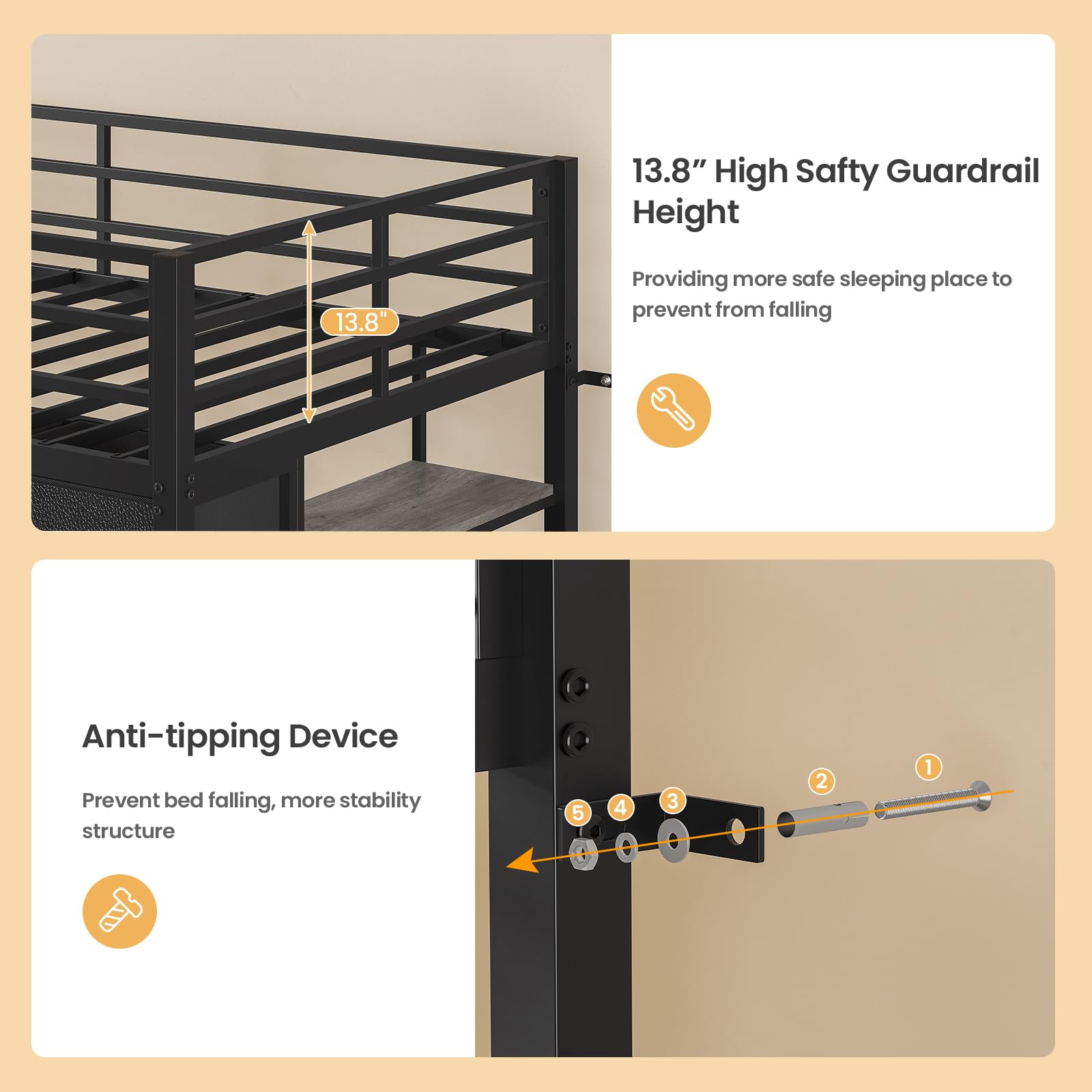 Twin Loft Bed with Storage Dresser and LED Lights