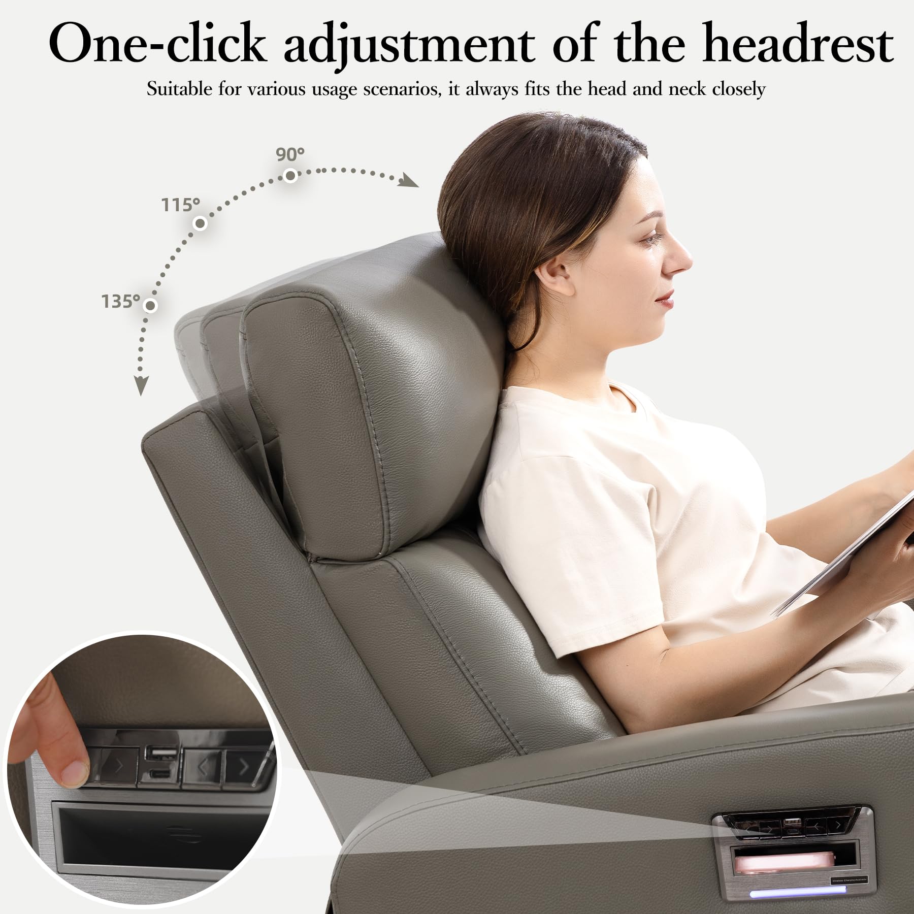 Genuine Leather Power Swivel Recliner with Wireless Charging
