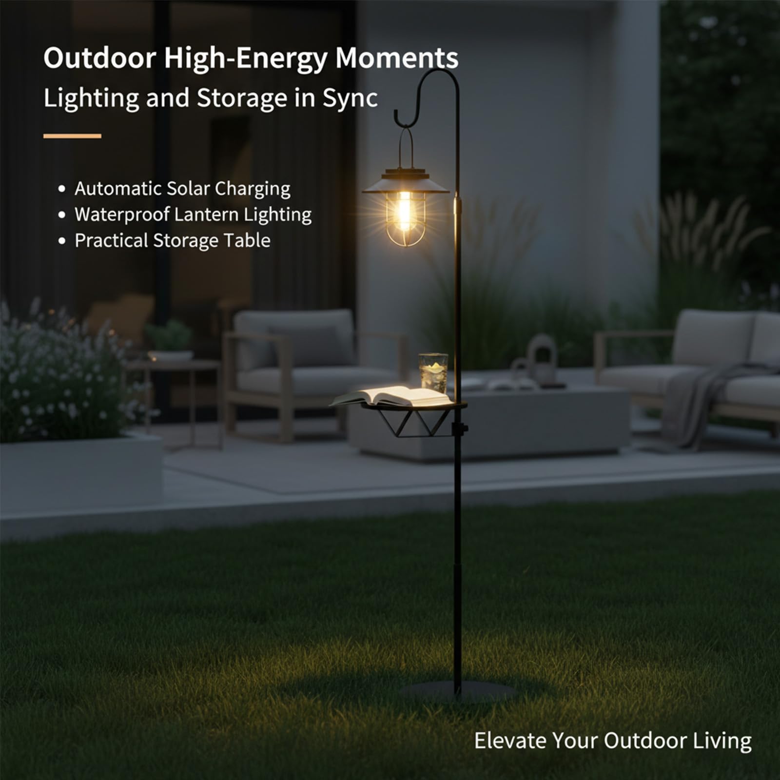 Solar Floor Lamp with Table for Outdoor Patio