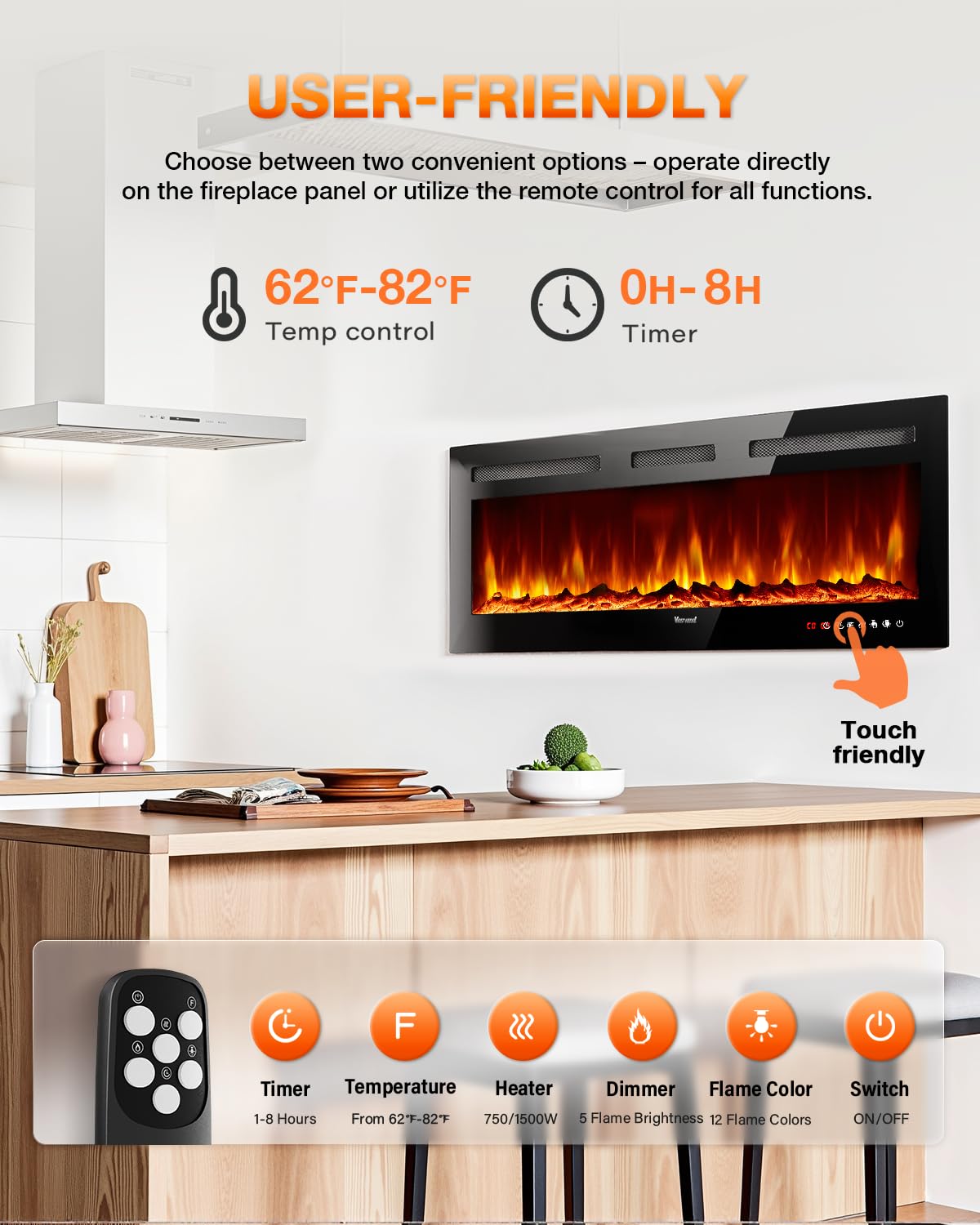 50 Inch Electric Fireplace Heater with Realistic Flame
