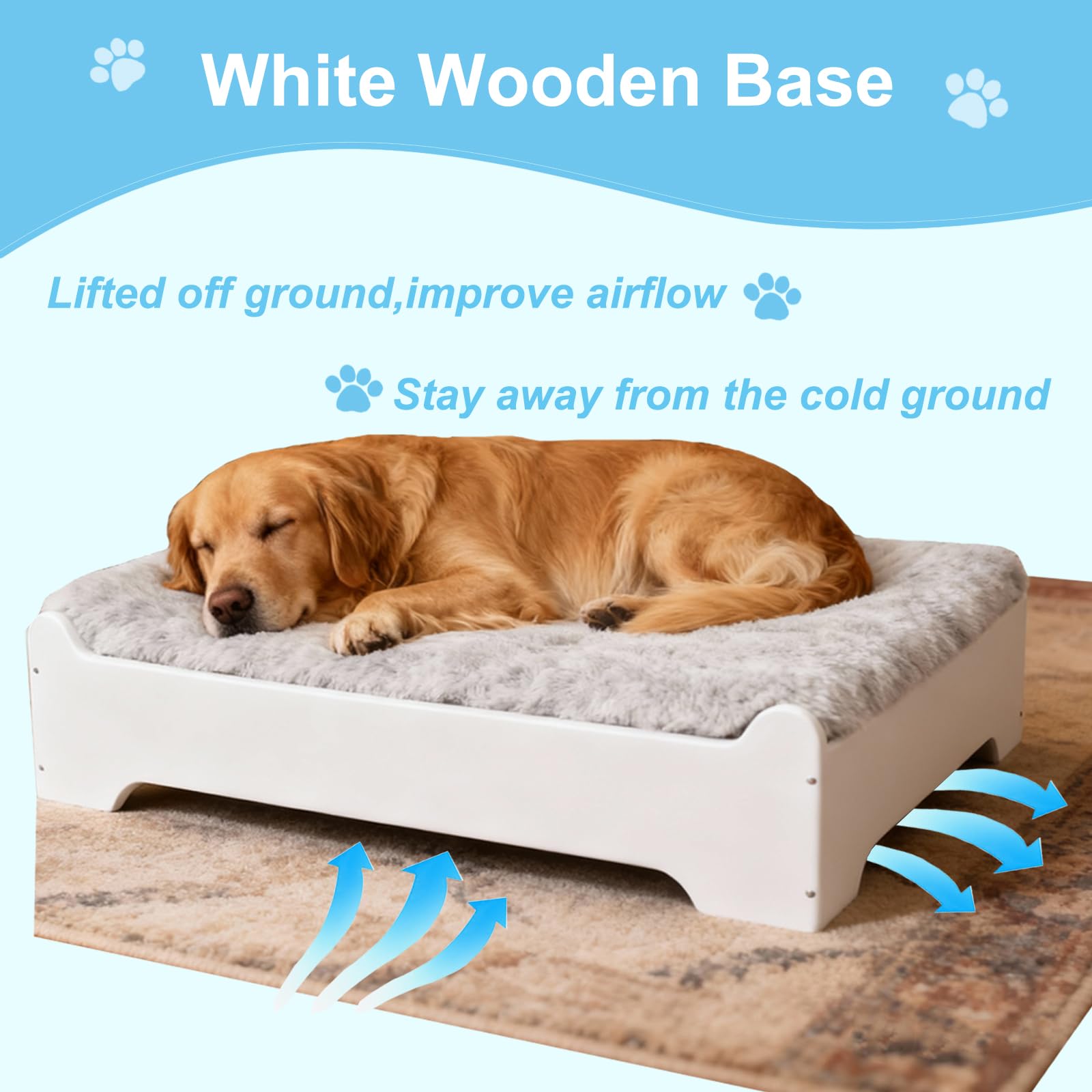 Extra Large Elevated Wooden Dog Bed with Cushion