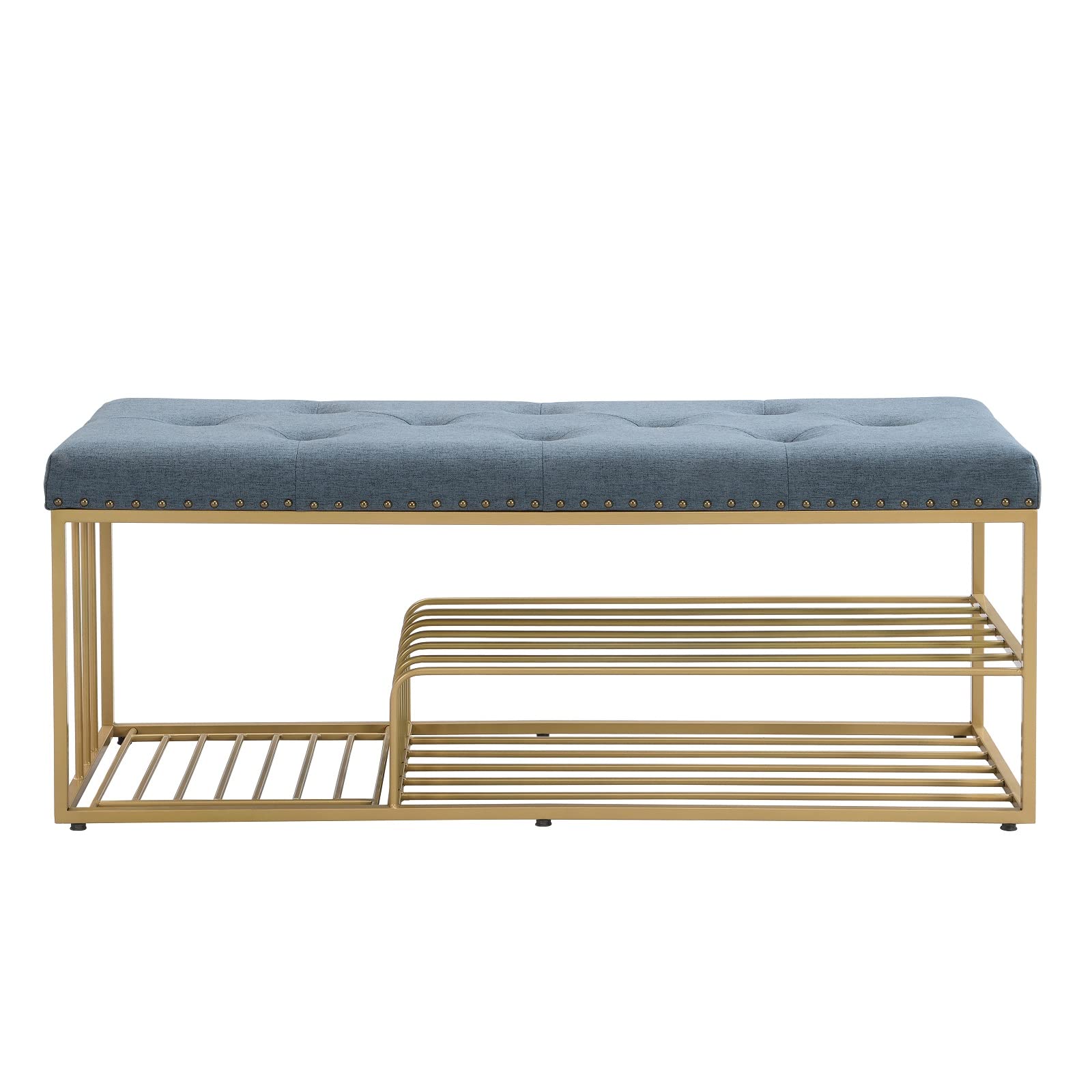 Upholstered Storage Bench with Shoe Rack