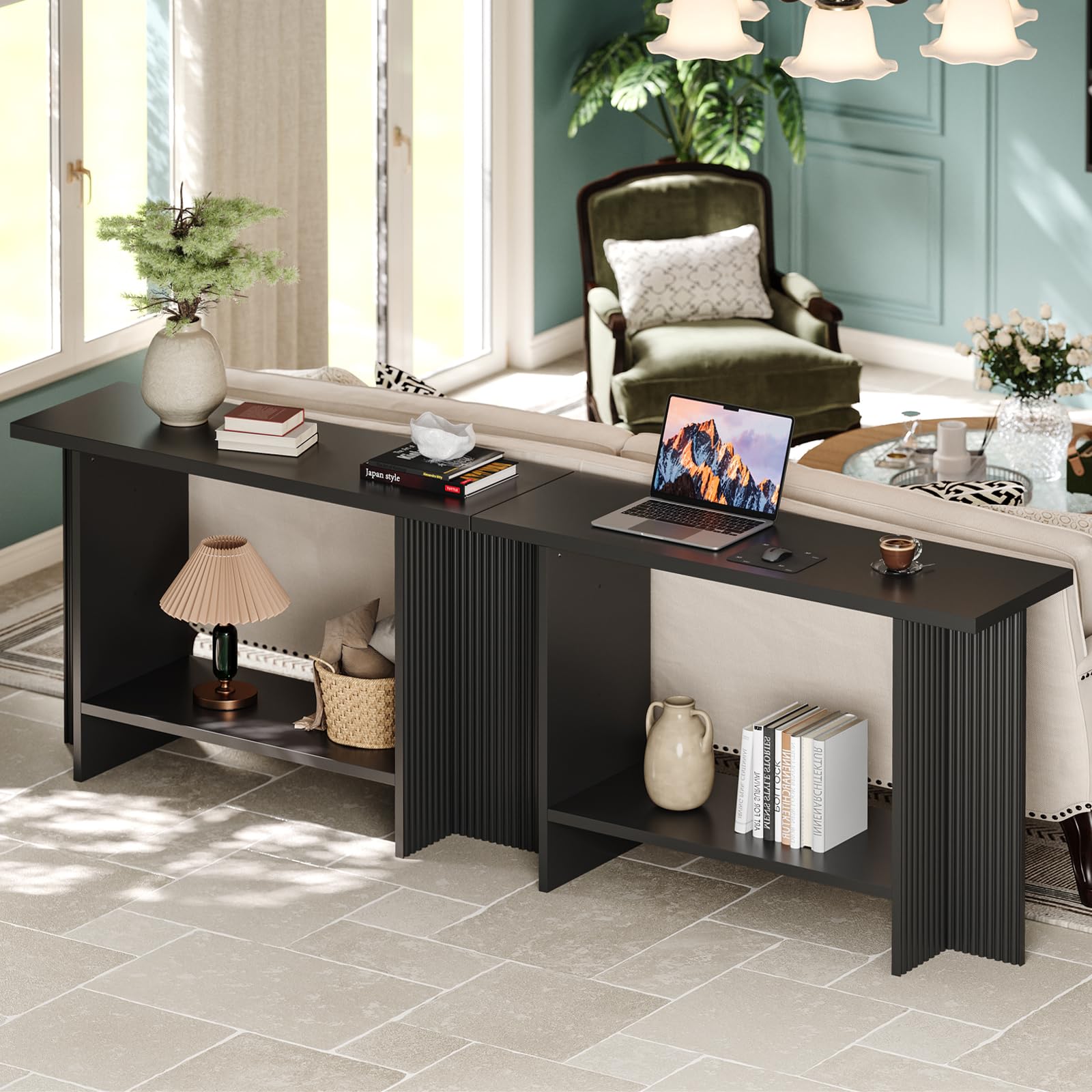 Fluted Console Table 2-Tier Storage Entryway Table