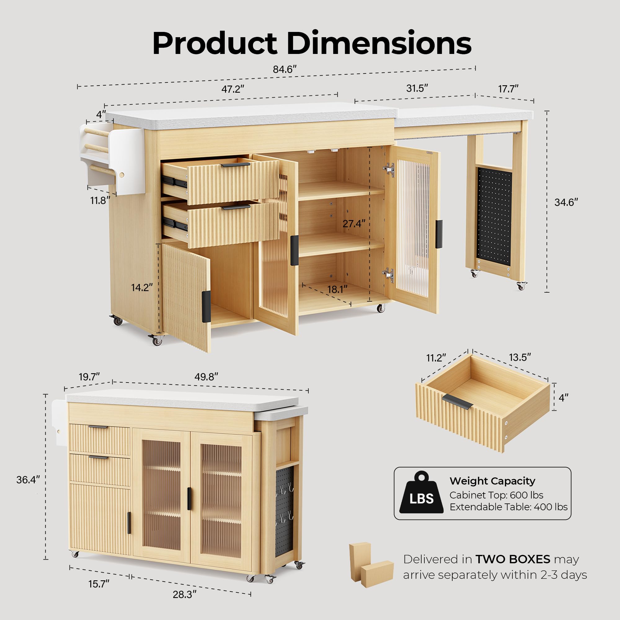 Kitchen Island with Extendable Dining Table