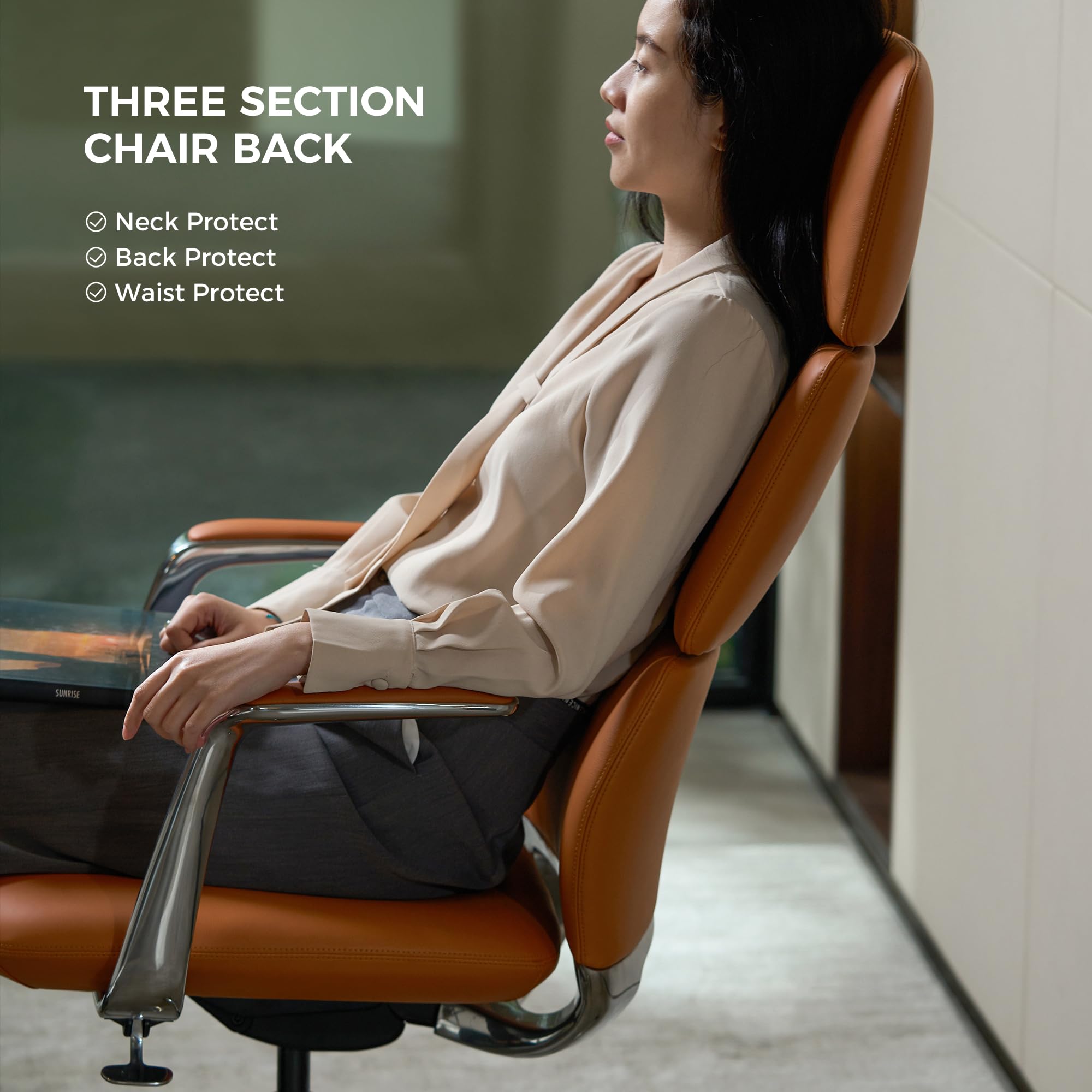 Executive Leather Office Chair High Back Ergonomic Orange