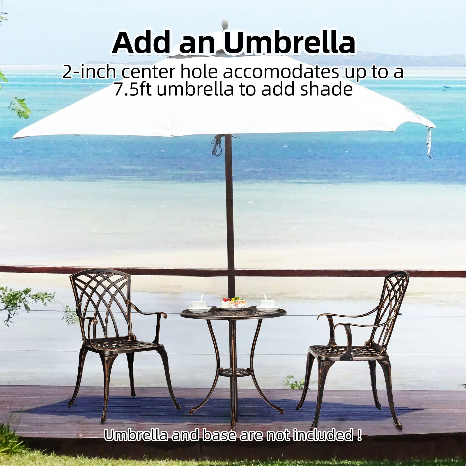 SunnyFurn 3-Piece Bistro Set Table Outdoor, Cast Aluminum Bistro Set Two Chairs,Lightweight Maintenance Free Outdoor Seating/Indoor Use,Tulip Design,Outdoor Patio Seating, Antique Bronze Finish