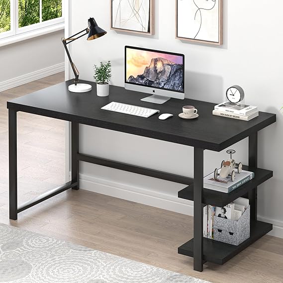 White Computer Desk with Storage Shelf 53 Inch